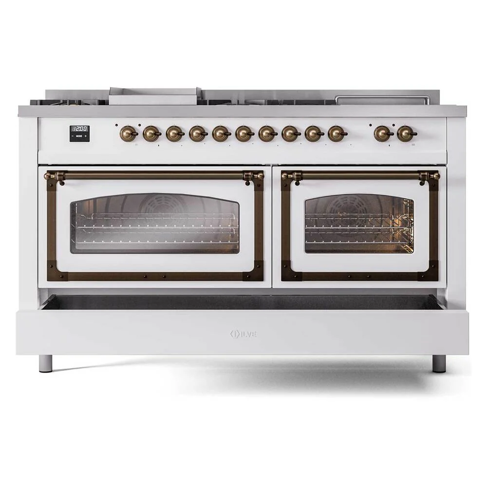 ILVE 60-Inch Nostalgie II Noblesse Natural Gas Dual Fuel Range with 7 Sealed Burners, Griddle, French Top, and Triple Glass Door Oven in Custom RAL with Bronze Trim (UN60FSNMPRAB) - Image 8