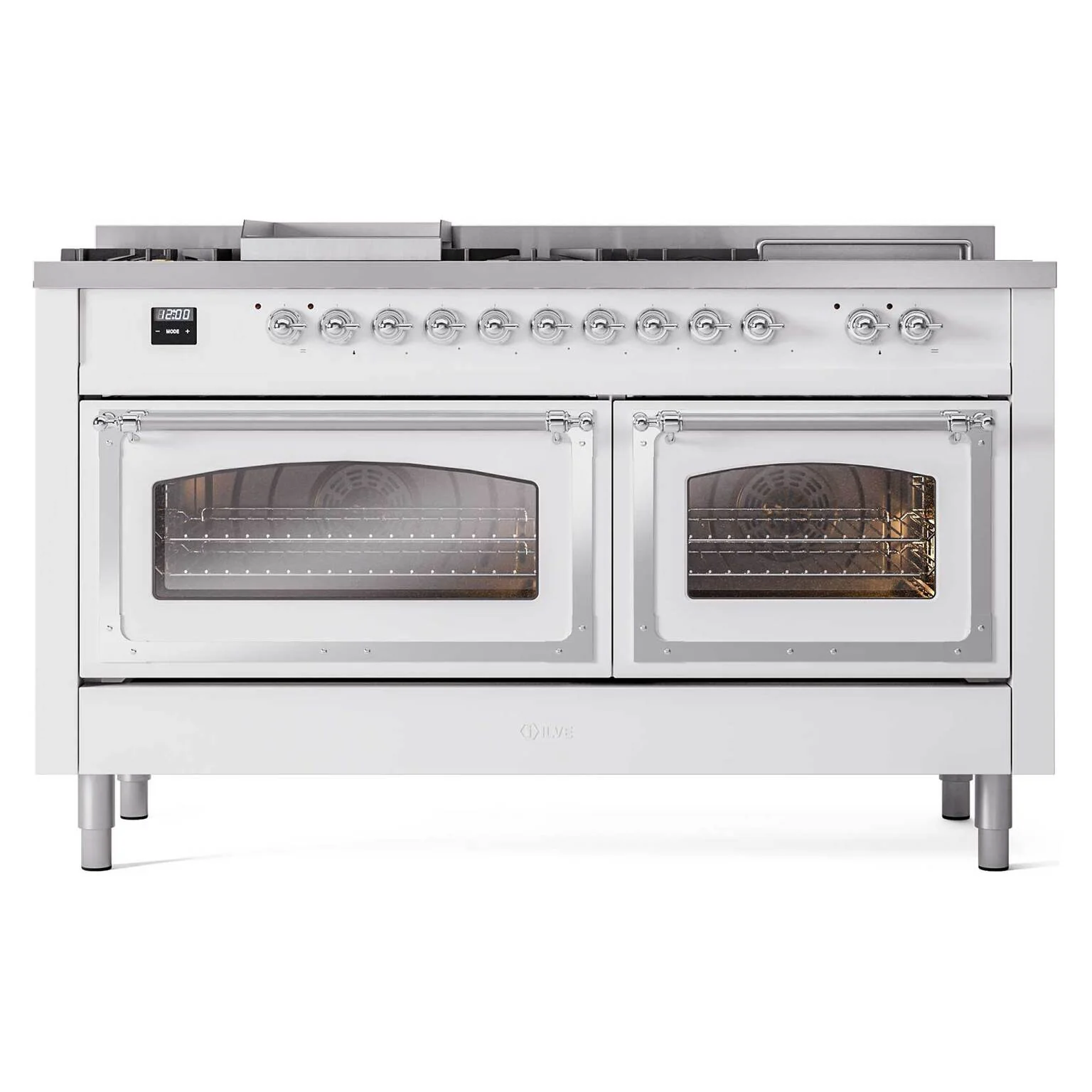 ILVE 60-Inch Nostalgie II Noblesse Natural Gas Dual Fuel Range with 7 Sealed Burners, Griddle, French Top, and Triple Glass Door Oven in Custom RAL with Chrome Trim (UN60FSNMPRAC) - Image 2
