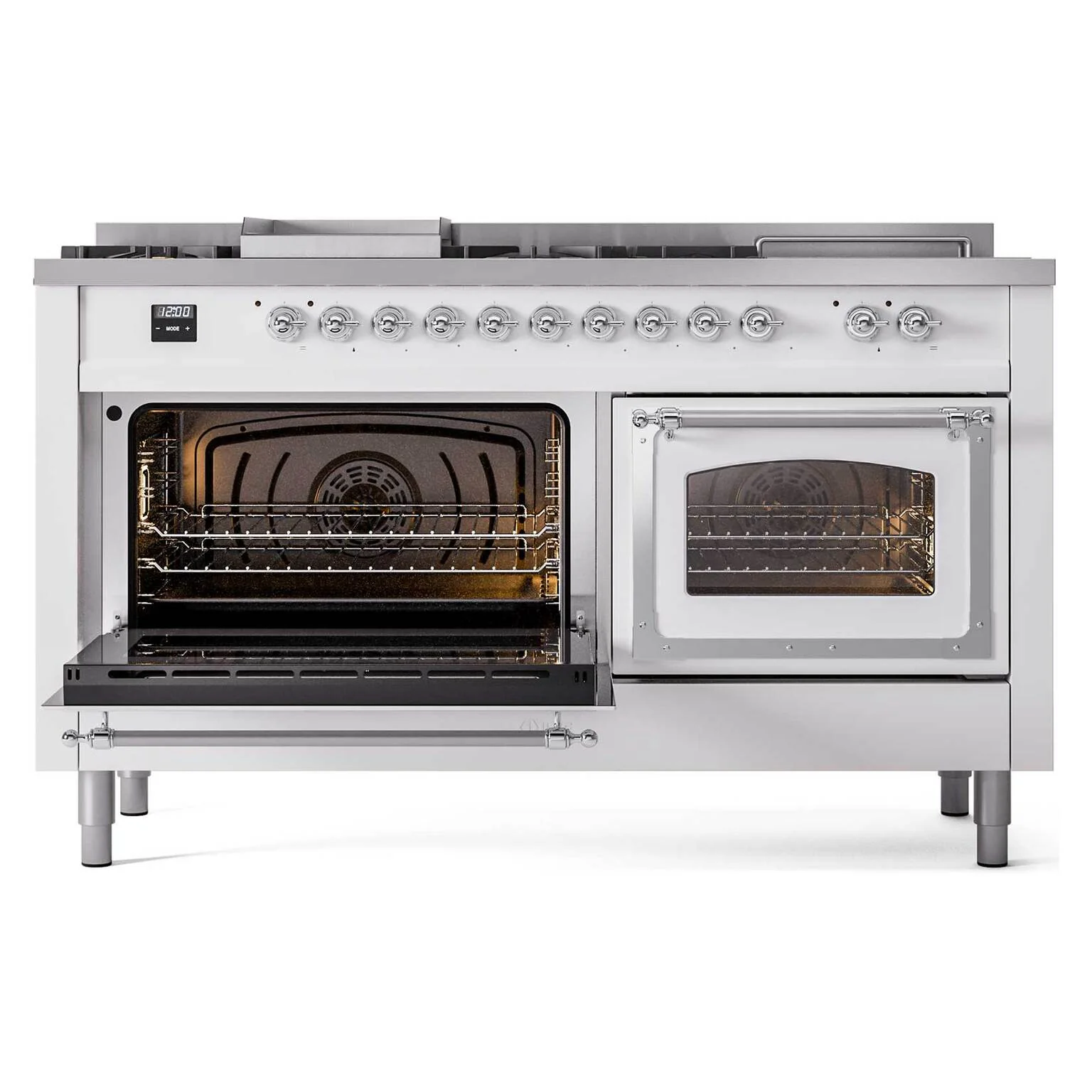 ILVE 60-Inch Nostalgie II Noblesse Natural Gas Dual Fuel Range with 7 Sealed Burners, Griddle, French Top, and Triple Glass Door Oven in Custom RAL with Chrome Trim (UN60FSNMPRAC) - Image 6