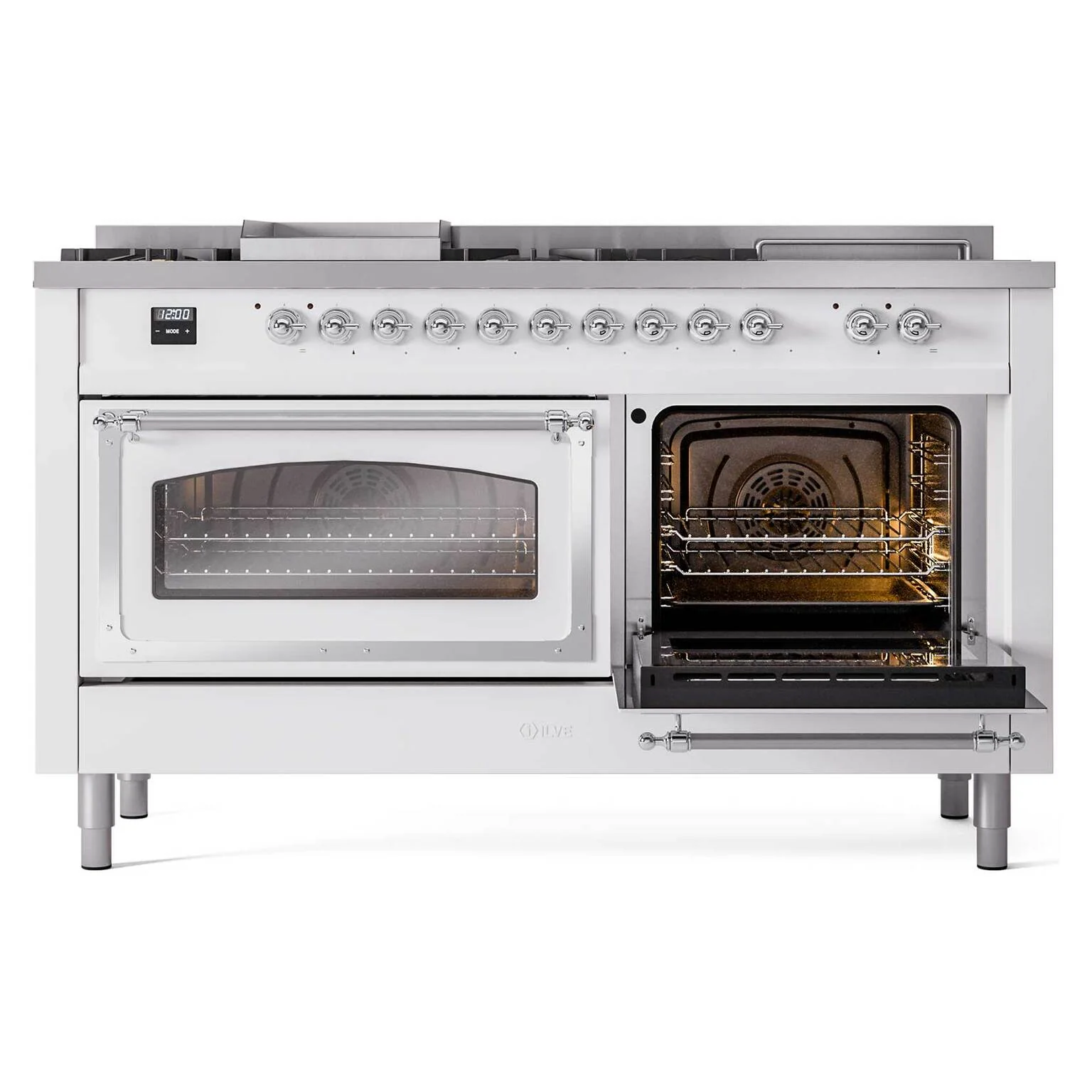 ILVE 60-Inch Nostalgie II Noblesse Natural Gas Dual Fuel Range with 7 Sealed Burners, Griddle, French Top, and Triple Glass Door Oven in Custom RAL with Chrome Trim (UN60FSNMPRAC) - Image 7