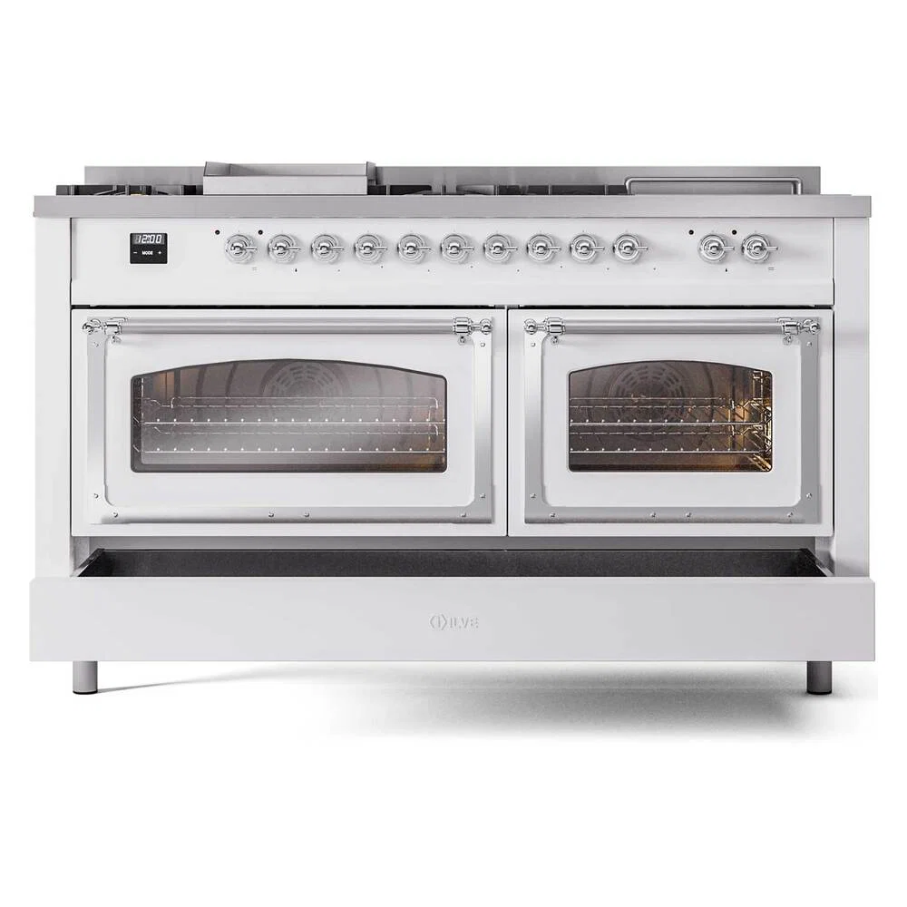 ILVE 60-Inch Nostalgie II Noblesse Natural Gas Dual Fuel Range with 7 Sealed Burners, Griddle, French Top, and Triple Glass Door Oven in Custom RAL with Chrome Trim (UN60FSNMPRAC) - Image 8
