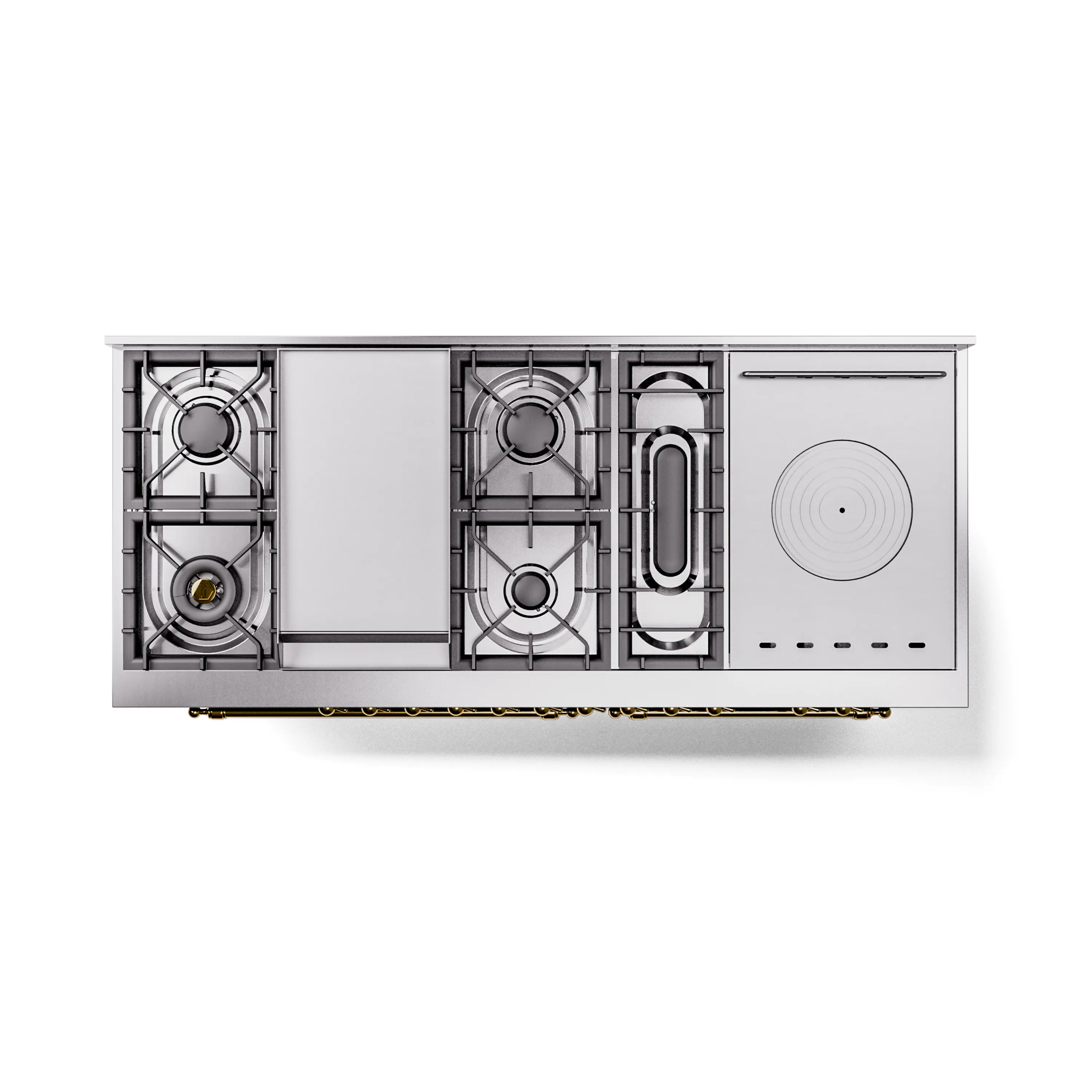 ILVE 60-Inch Nostalgie II Noblesse Natural Gas Dual Fuel Range with 7 Sealed Burners, Griddle, French Top, and Triple Glass Door Oven in Emerald Green with Brass Trim (UN60FSNMPEGG) - Image 4