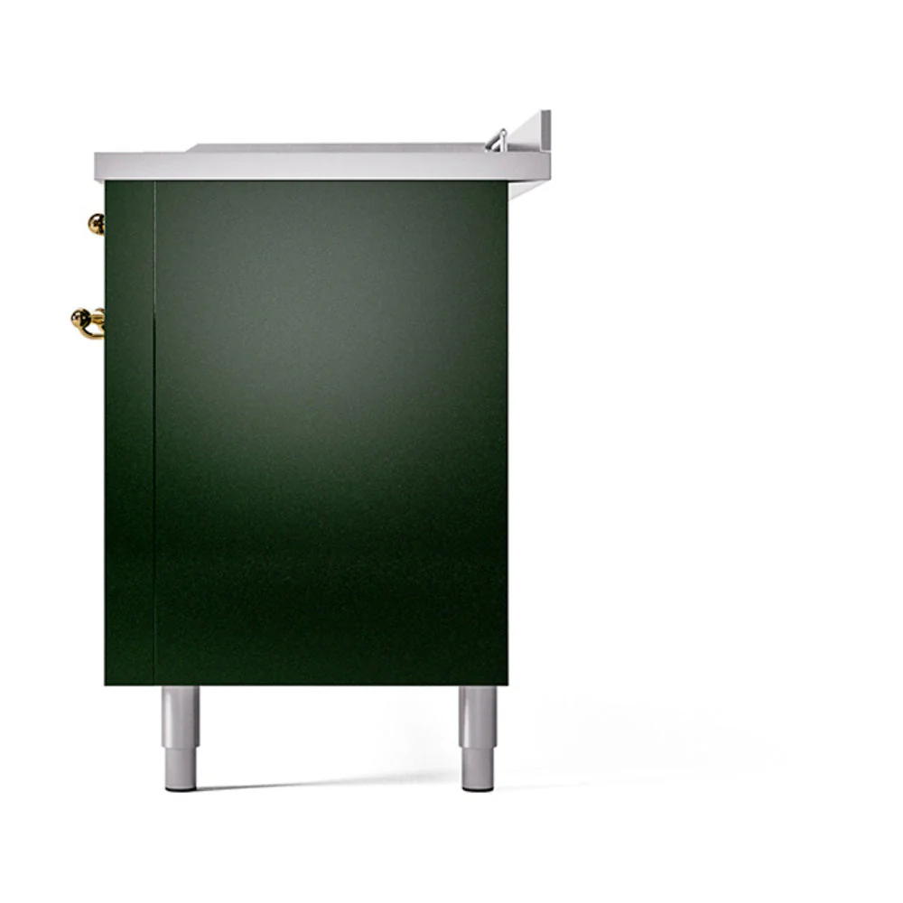 ILVE 60-Inch Nostalgie II Noblesse Natural Gas Dual Fuel Range with 7 Sealed Burners, Gridlde, French Top, and Solid Door Oven in Emerald Green with Brass Trim (UN60FSQNMPEGG) - Image 5