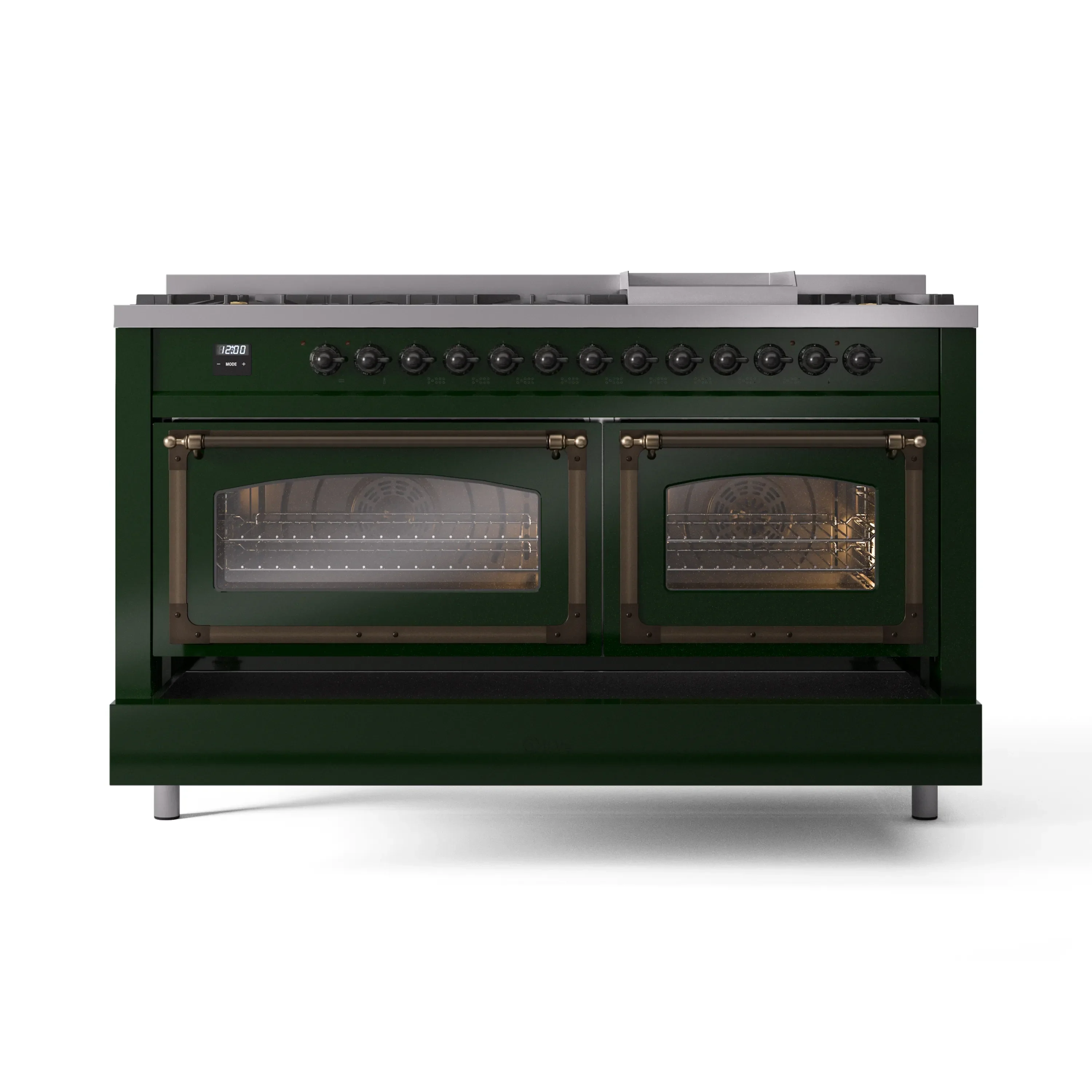 ILVE 60-Inch Nostalgie II Noblesse Natural Gas Dual Fuel Range   in Emerald Green with Bronze Trim (UN60FNMPEGB) - Image 2