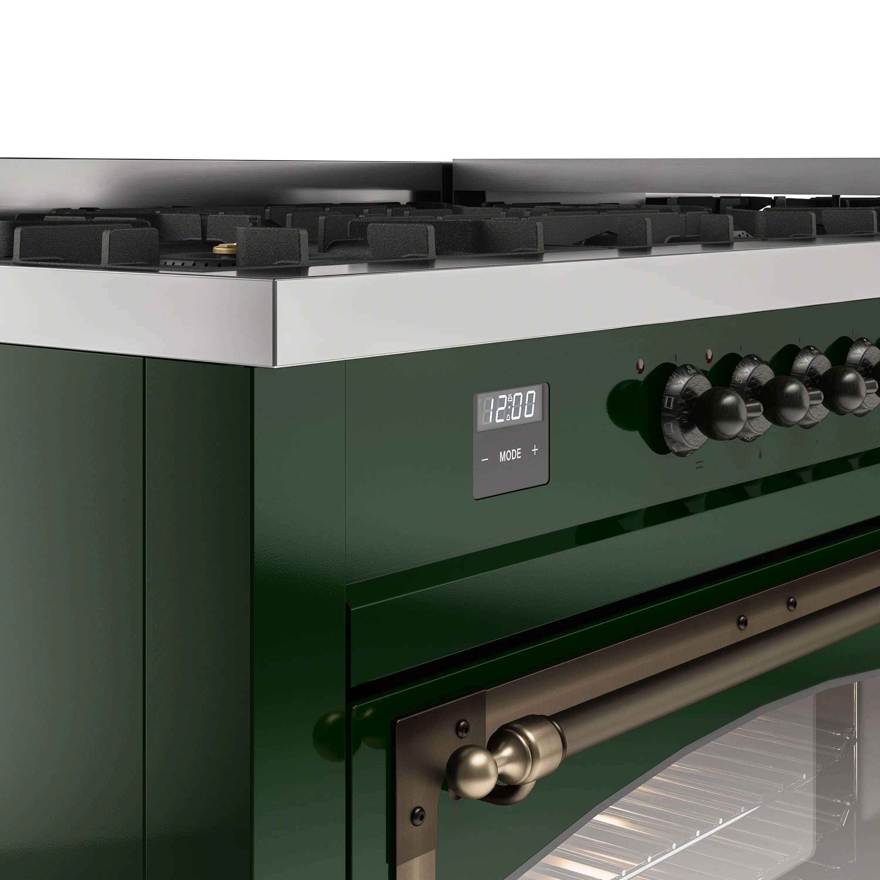 ILVE 60-Inch Nostalgie II Noblesse Natural Gas Dual Fuel Range   in Emerald Green with Bronze Trim (UN60FNMPEGB) - Image 3
