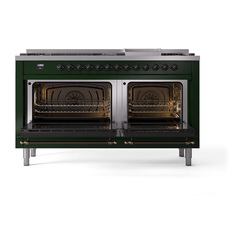 ILVE 60-Inch Nostalgie II Noblesse Natural Gas Dual Fuel Range   in Emerald Green with Bronze Trim (UN60FNMPEGB) - Image 5