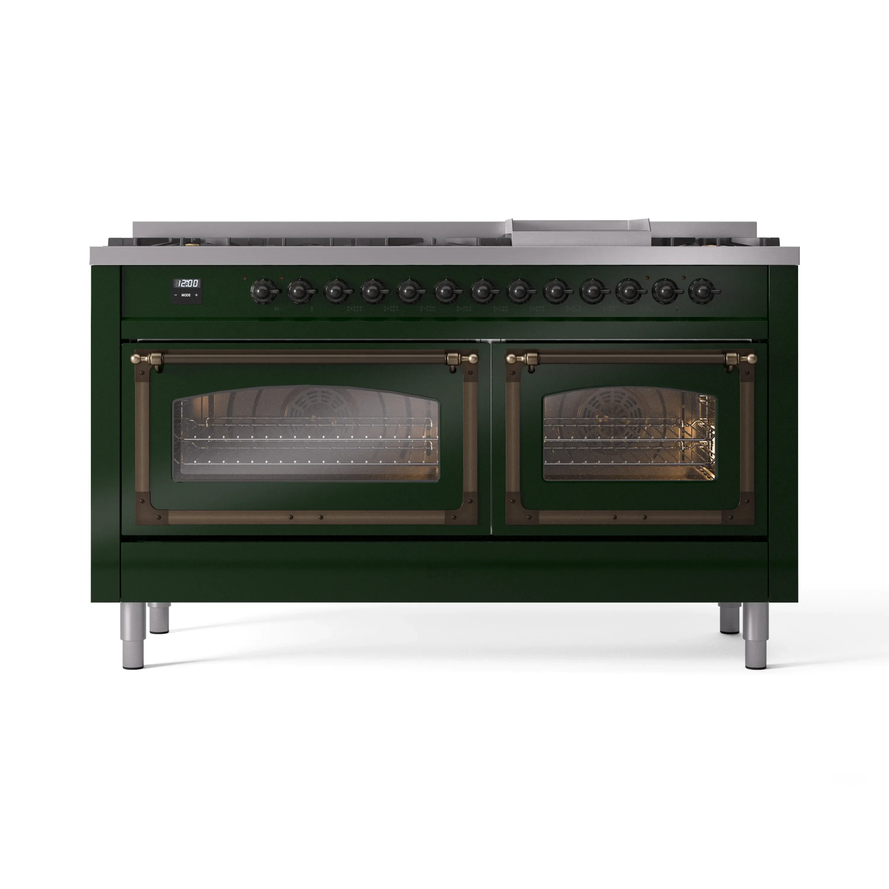 ILVE 60-Inch Nostalgie II Noblesse Natural Gas Dual Fuel Range   in Emerald Green with Bronze Trim (UN60FNMPEGB) - Image 6