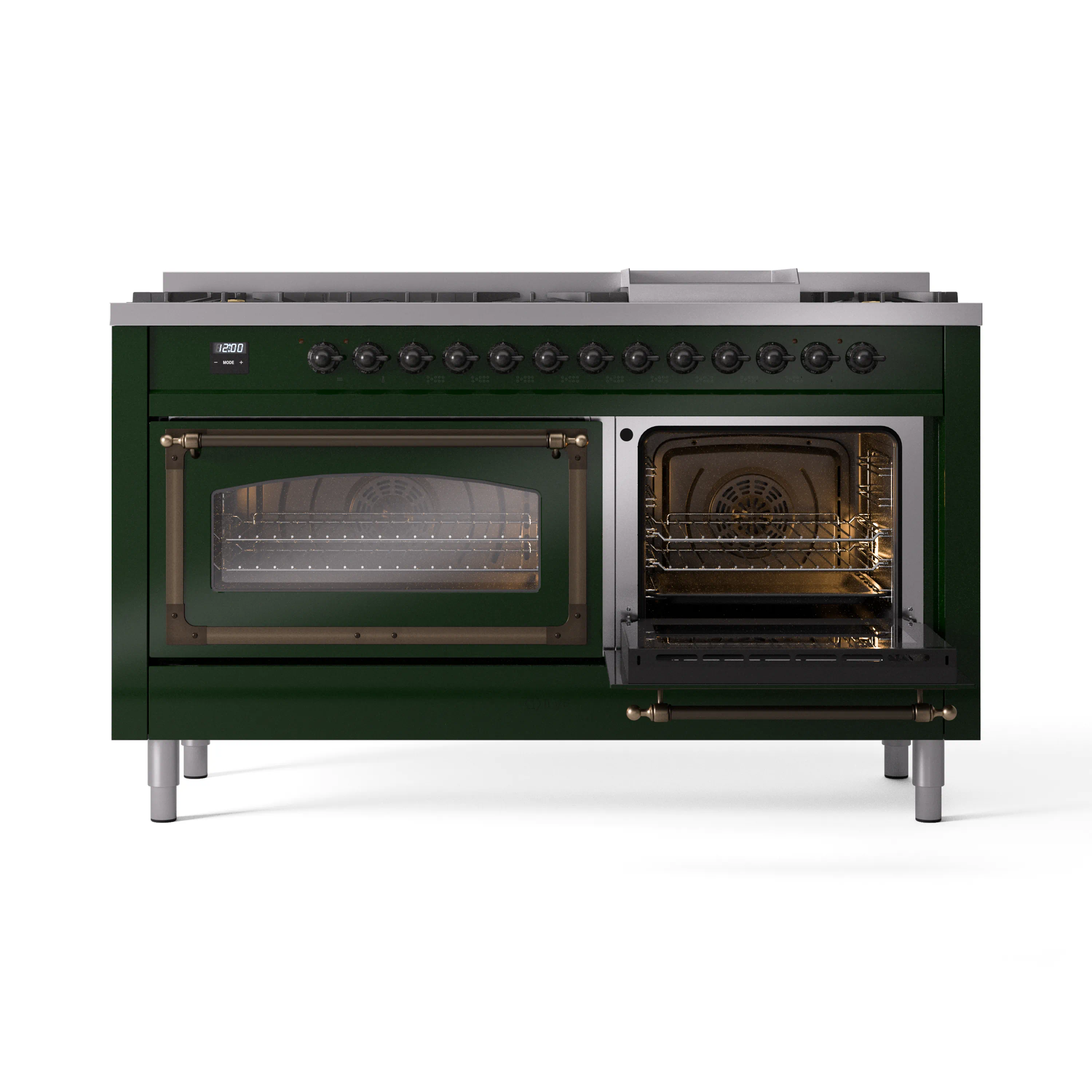 ILVE 60-Inch Nostalgie II Noblesse Natural Gas Dual Fuel Range   in Emerald Green with Bronze Trim (UN60FNMPEGB) - Image 7
