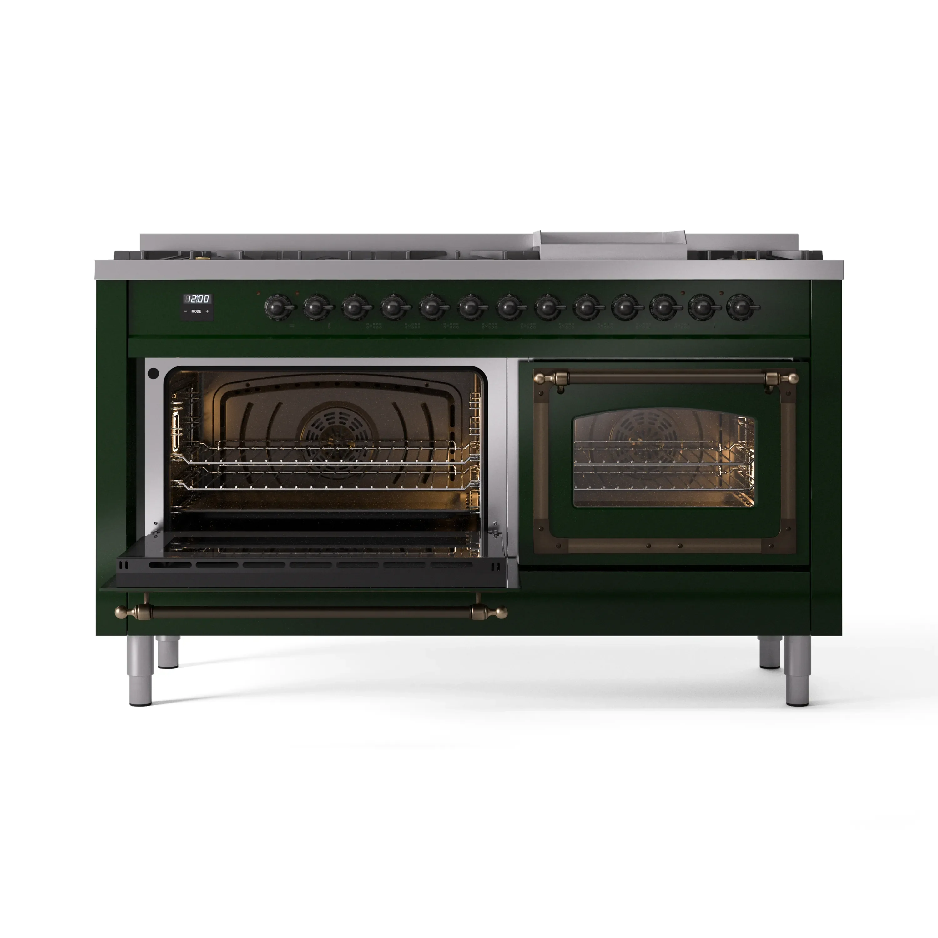 ILVE 60-Inch Nostalgie II Noblesse Natural Gas Dual Fuel Range   in Emerald Green with Bronze Trim (UN60FNMPEGB) - Image 8