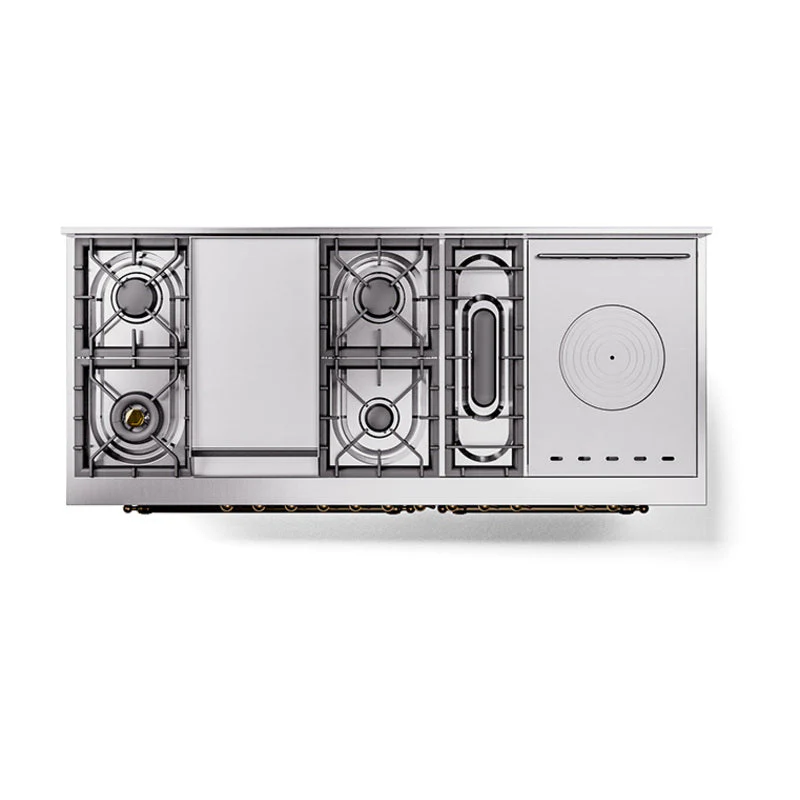 ILVE 60-Inch Nostalgie II Noblesse Natural Gas Dual Fuel Range with 7 Sealed Burners, Griddle, French Top, and Triple Glass Door Oven in Emerald Green with Bronze Trim (UN60FSNMPEGB) - Image 4