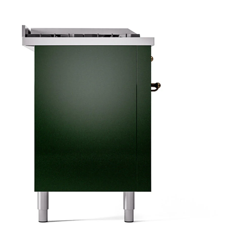 ILVE 60-Inch Nostalgie II Noblesse Natural Gas Dual Fuel Range with 7 Sealed Burners, Gridlde, French Top, and Solid Door Oven in Emerald Green with Bronze Trim (UN60FSQNMPEGB) - Image 4
