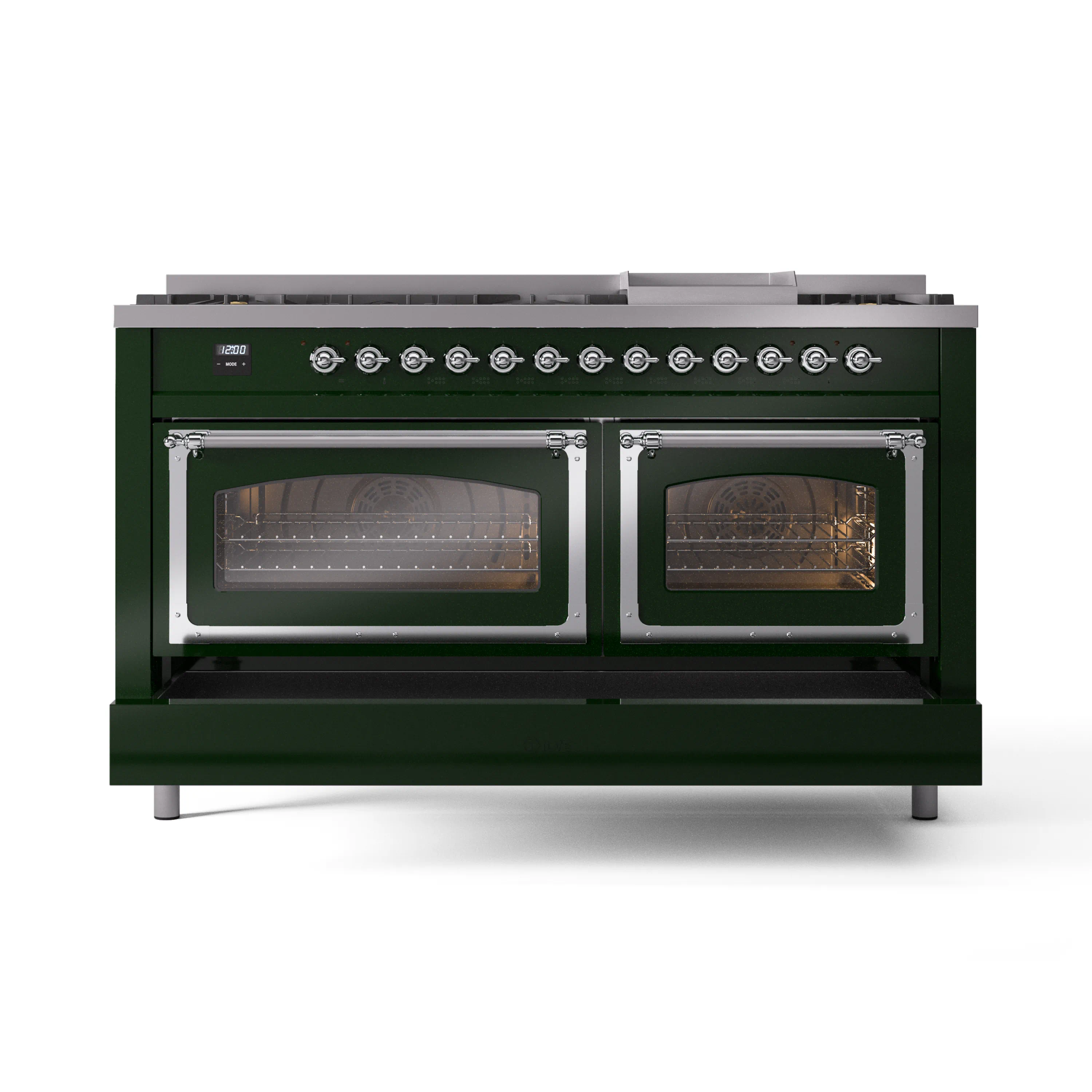 ILVE 60-Inch Nostalgie II Noblesse Natural Gas Dual Fuel Range   in Emerald Green with Chrome Trim (UN60FNMPEGC) - Image 2