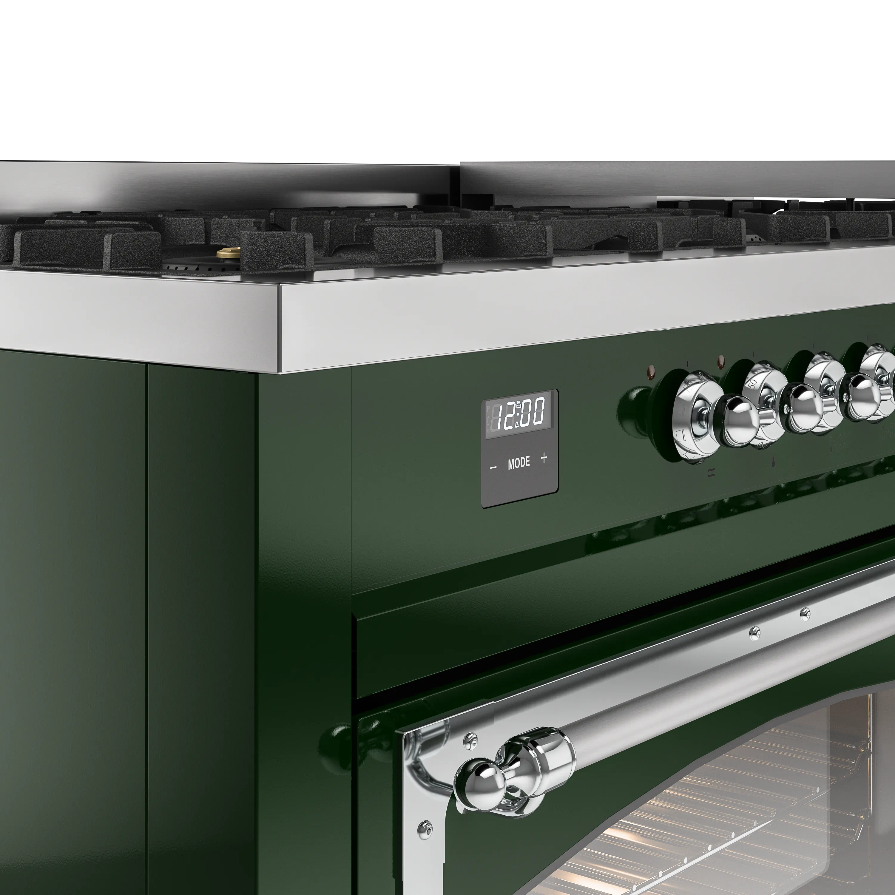 ILVE 60-Inch Nostalgie II Noblesse Natural Gas Dual Fuel Range   in Emerald Green with Chrome Trim (UN60FNMPEGC) - Image 3