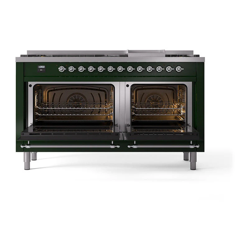 ILVE 60-Inch Nostalgie II Noblesse Natural Gas Dual Fuel Range   in Emerald Green with Chrome Trim (UN60FNMPEGC) - Image 5