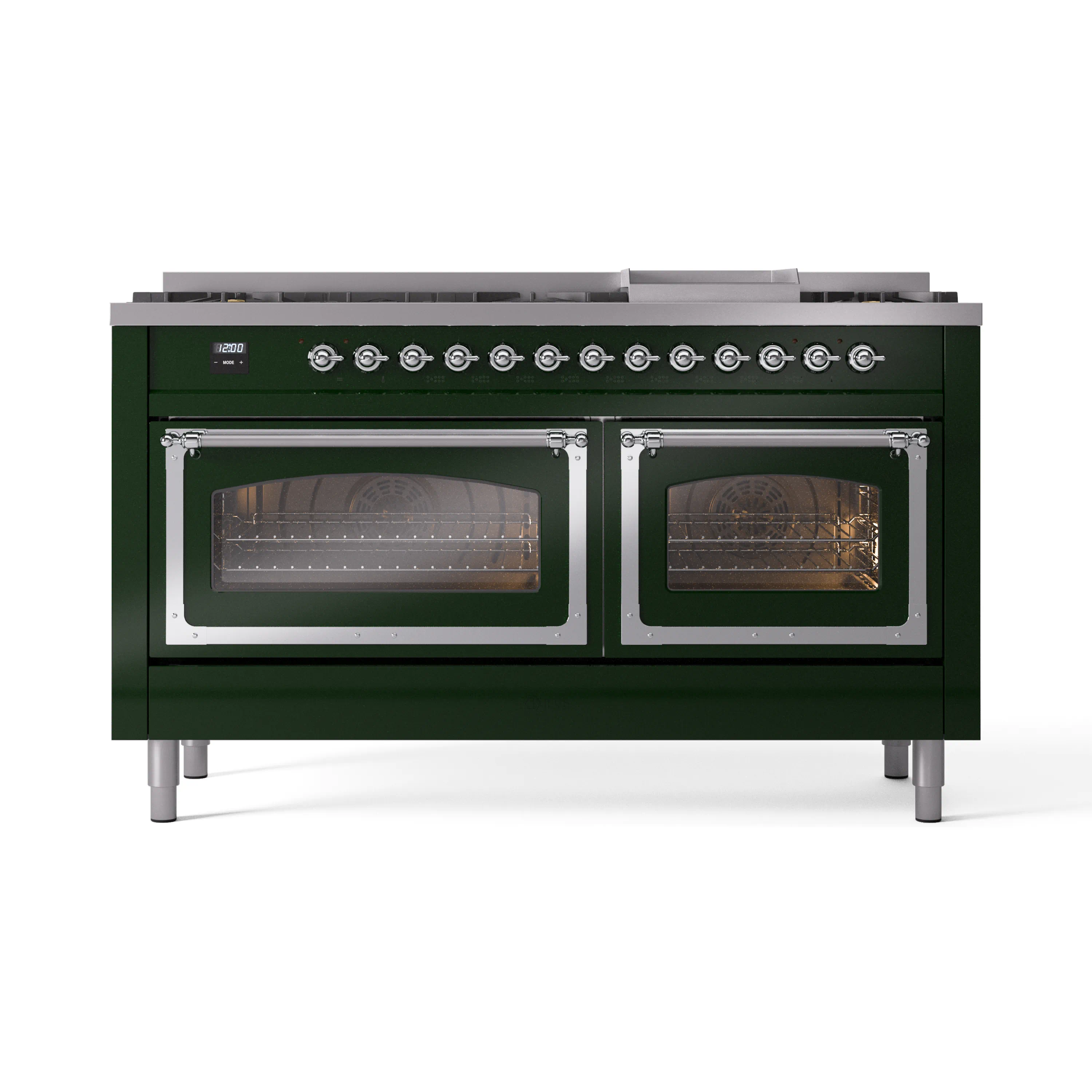 ILVE 60-Inch Nostalgie II Noblesse Natural Gas Dual Fuel Range   in Emerald Green with Chrome Trim (UN60FNMPEGC) - Image 6