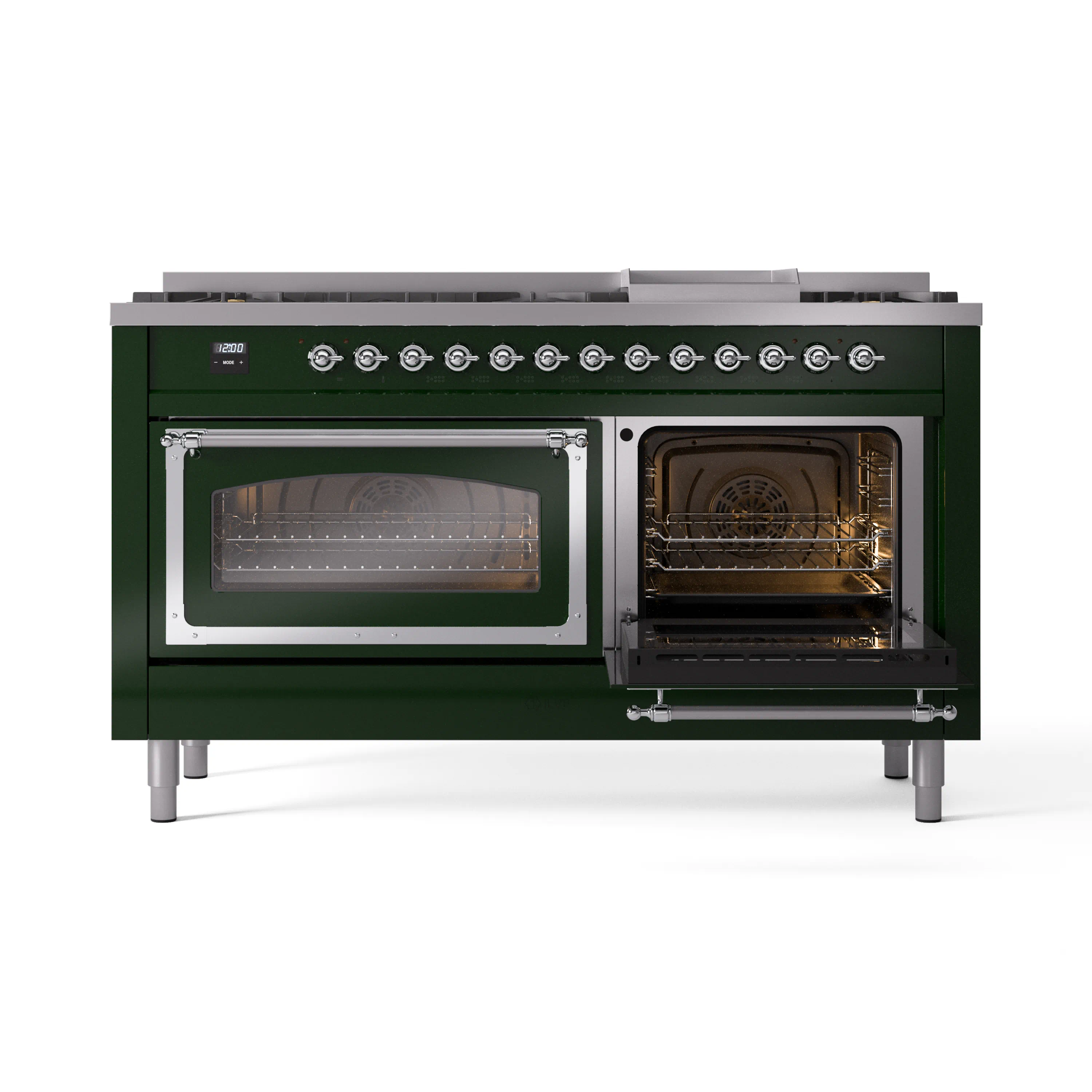 ILVE 60-Inch Nostalgie II Noblesse Natural Gas Dual Fuel Range   in Emerald Green with Chrome Trim (UN60FNMPEGC) - Image 7