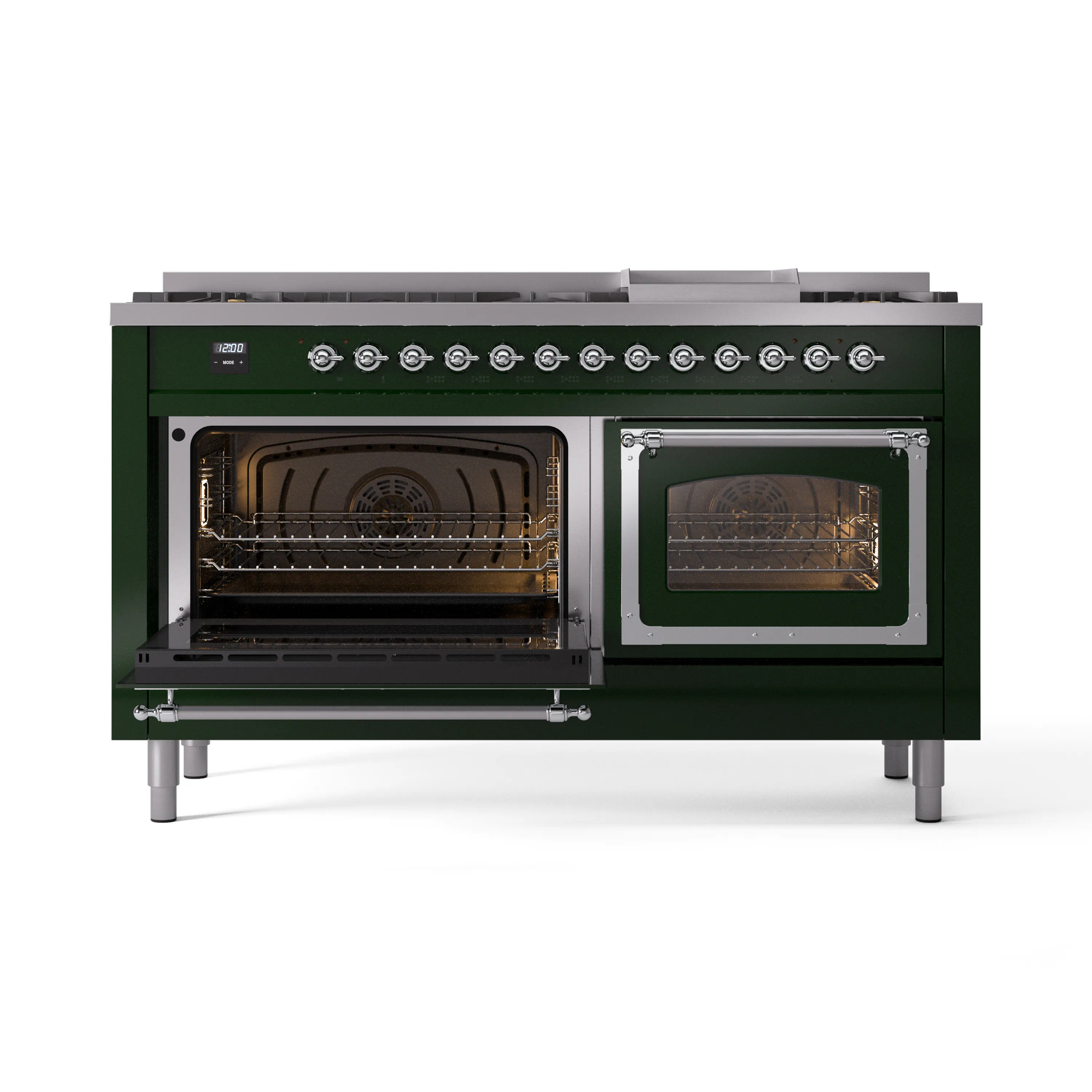 ILVE 60-Inch Nostalgie II Noblesse Natural Gas Dual Fuel Range   in Emerald Green with Chrome Trim (UN60FNMPEGC) - Image 8