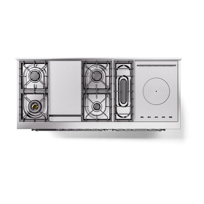 ILVE 60-Inch Nostalgie II Noblesse Natural Gas Dual Fuel Range with 7 Sealed Burners, Griddle, French Top, and Triple Glass Door Oven in Emerald Green with Chrome Trim (UN60FSNMPEGC) - Image 4
