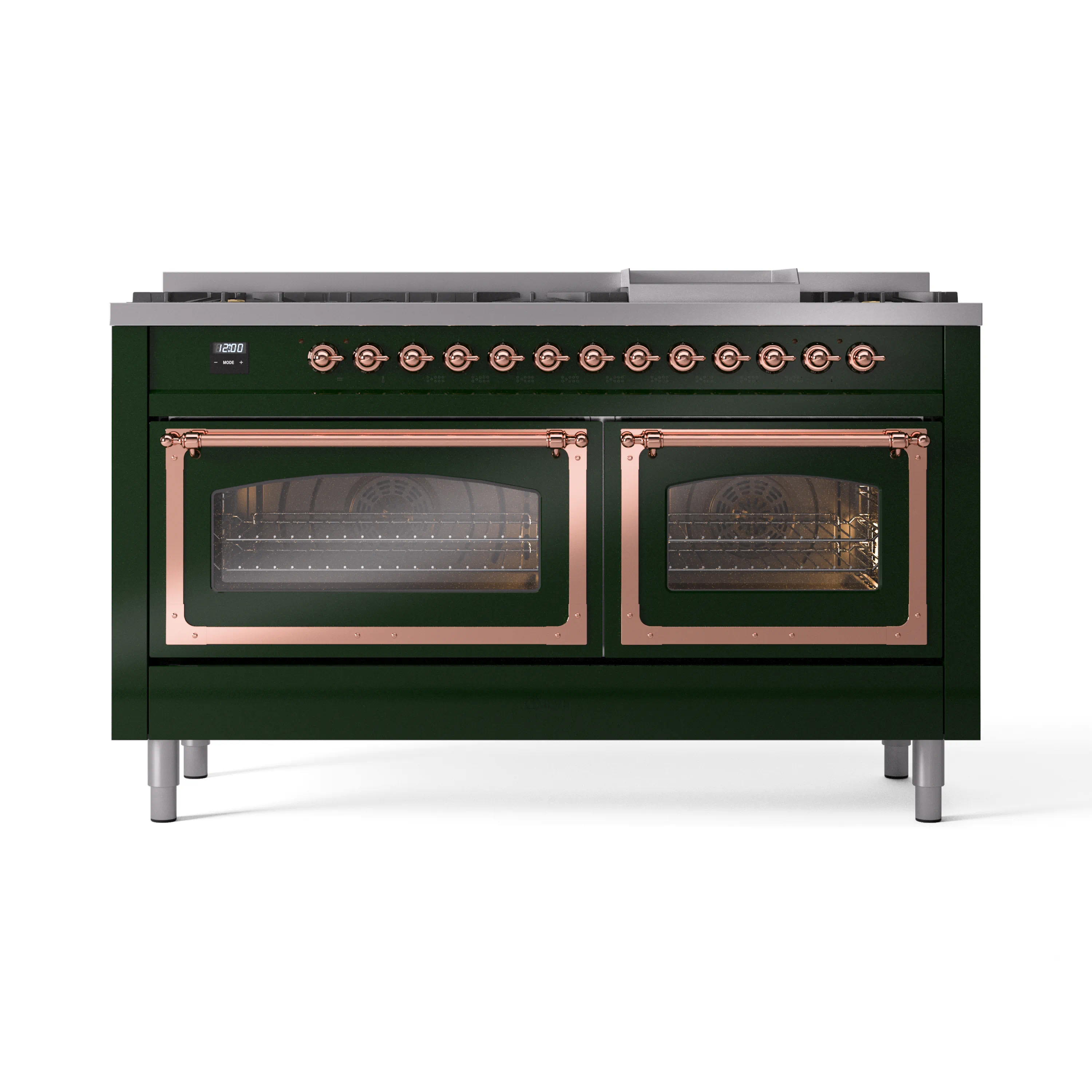 ILVE 60-Inch Nostalgie II Noblesse Natural Gas Dual Fuel Range   in Emerald Green with Copper Trim (UN60FNMPEGP) - Image 2