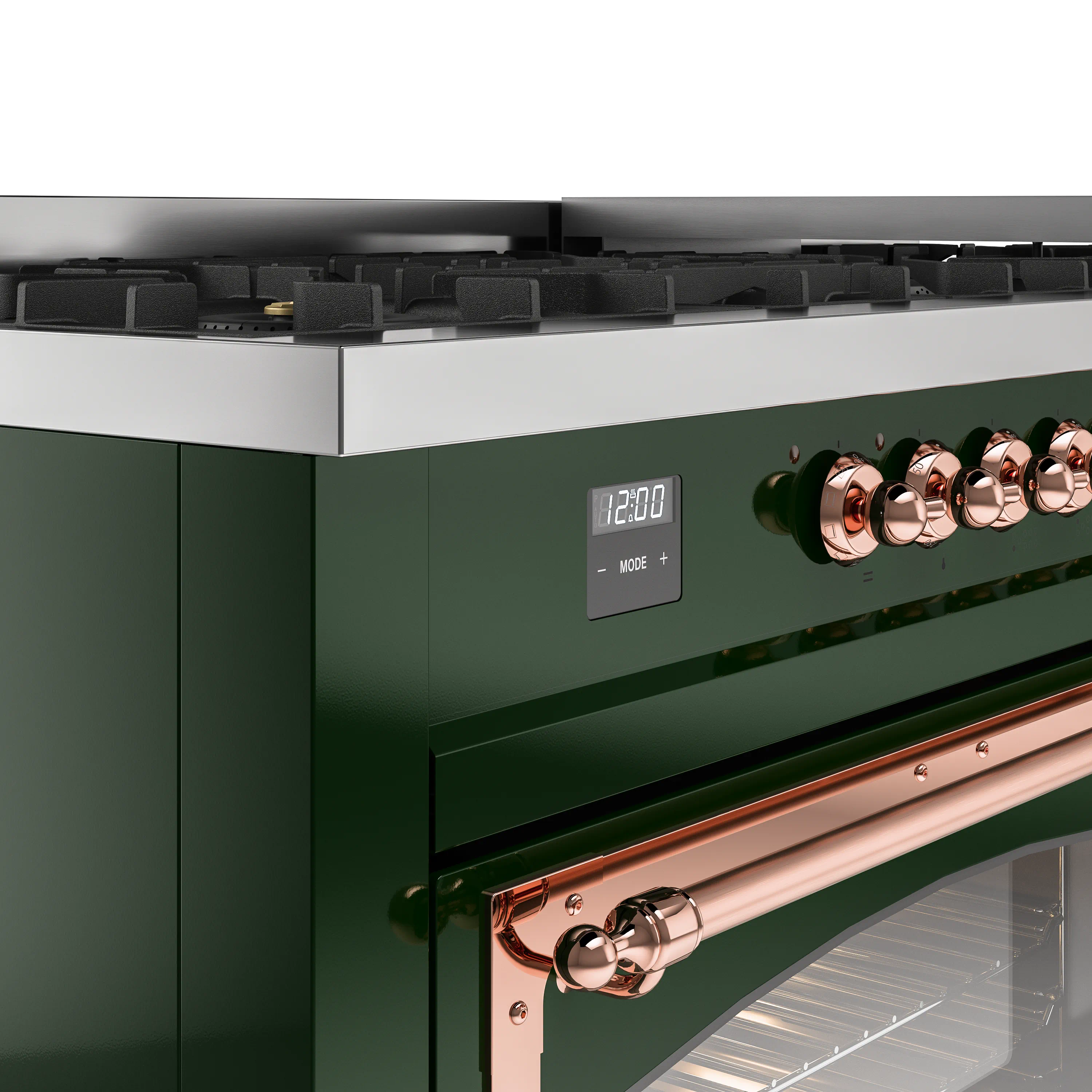 ILVE 60-Inch Nostalgie II Noblesse Natural Gas Dual Fuel Range   in Emerald Green with Copper Trim (UN60FNMPEGP) - Image 3