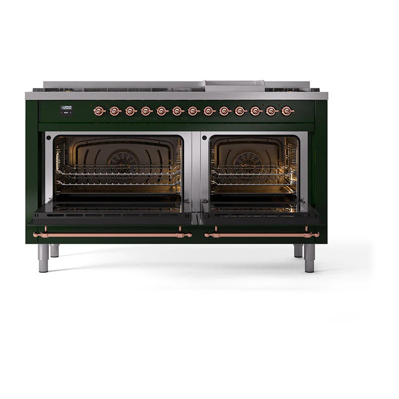 ILVE 60-Inch Nostalgie II Noblesse Natural Gas Dual Fuel Range   in Emerald Green with Copper Trim (UN60FNMPEGP) - Image 5