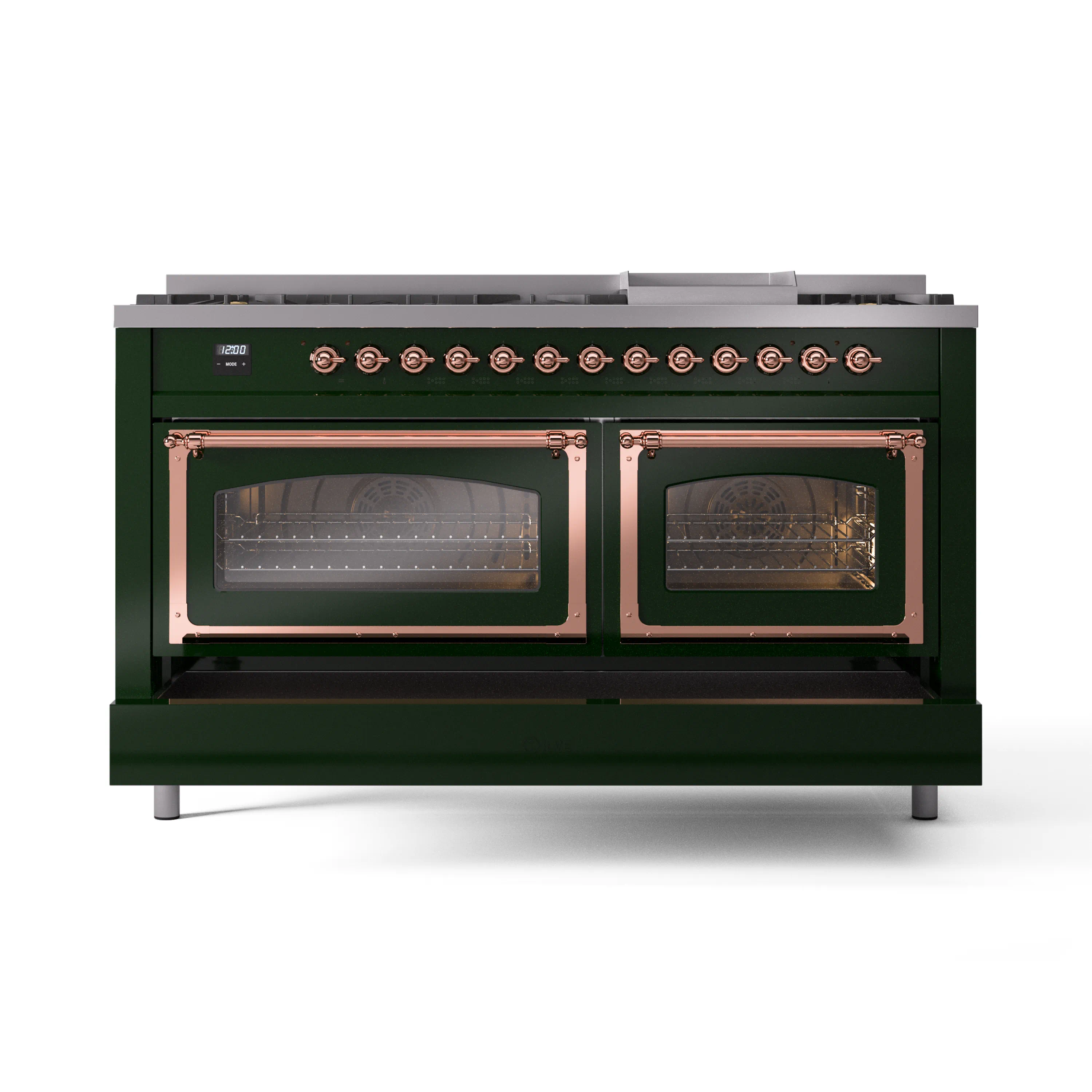 ILVE 60-Inch Nostalgie II Noblesse Natural Gas Dual Fuel Range   in Emerald Green with Copper Trim (UN60FNMPEGP) - Image 6
