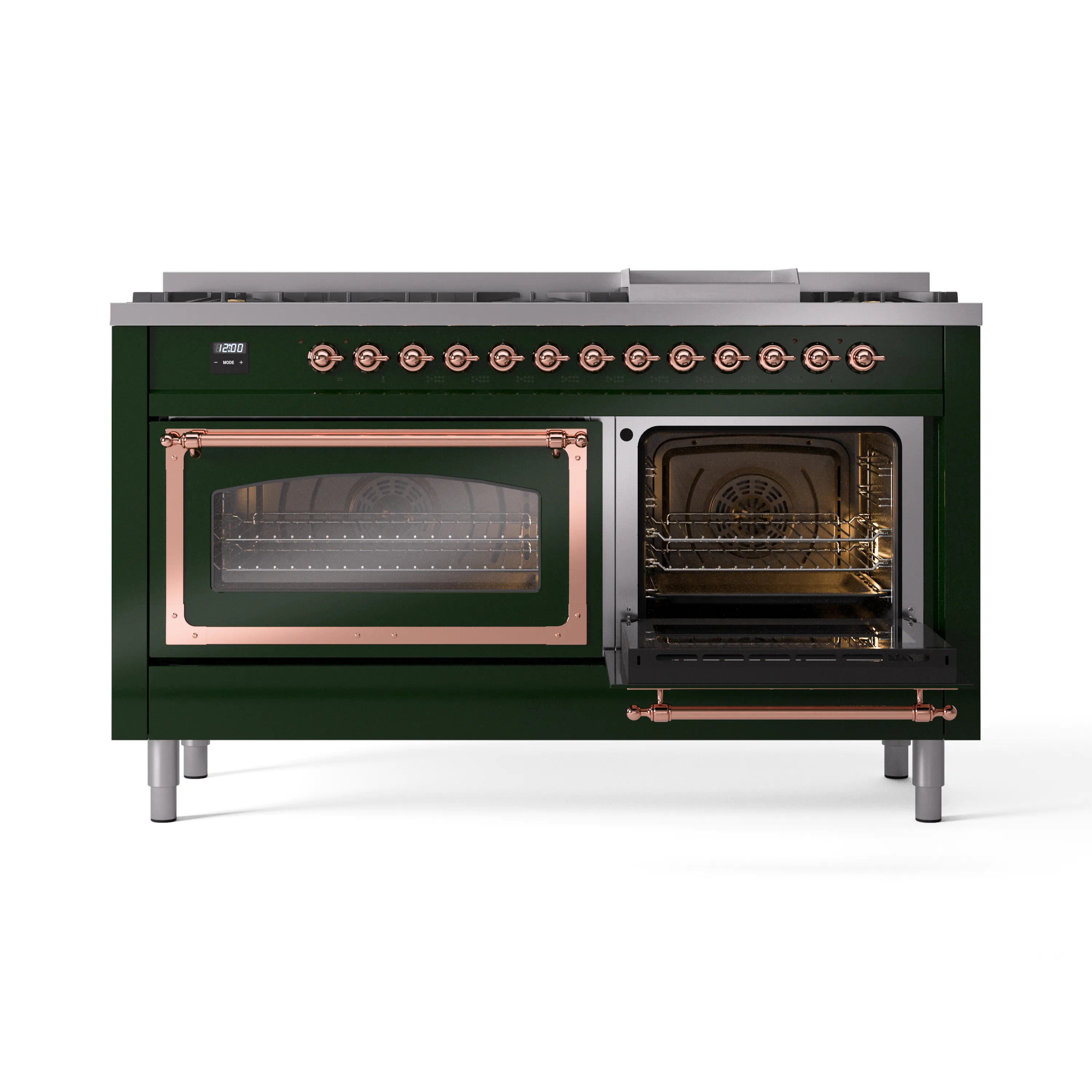 ILVE 60-Inch Nostalgie II Noblesse Natural Gas Dual Fuel Range   in Emerald Green with Copper Trim (UN60FNMPEGP) - Image 7
