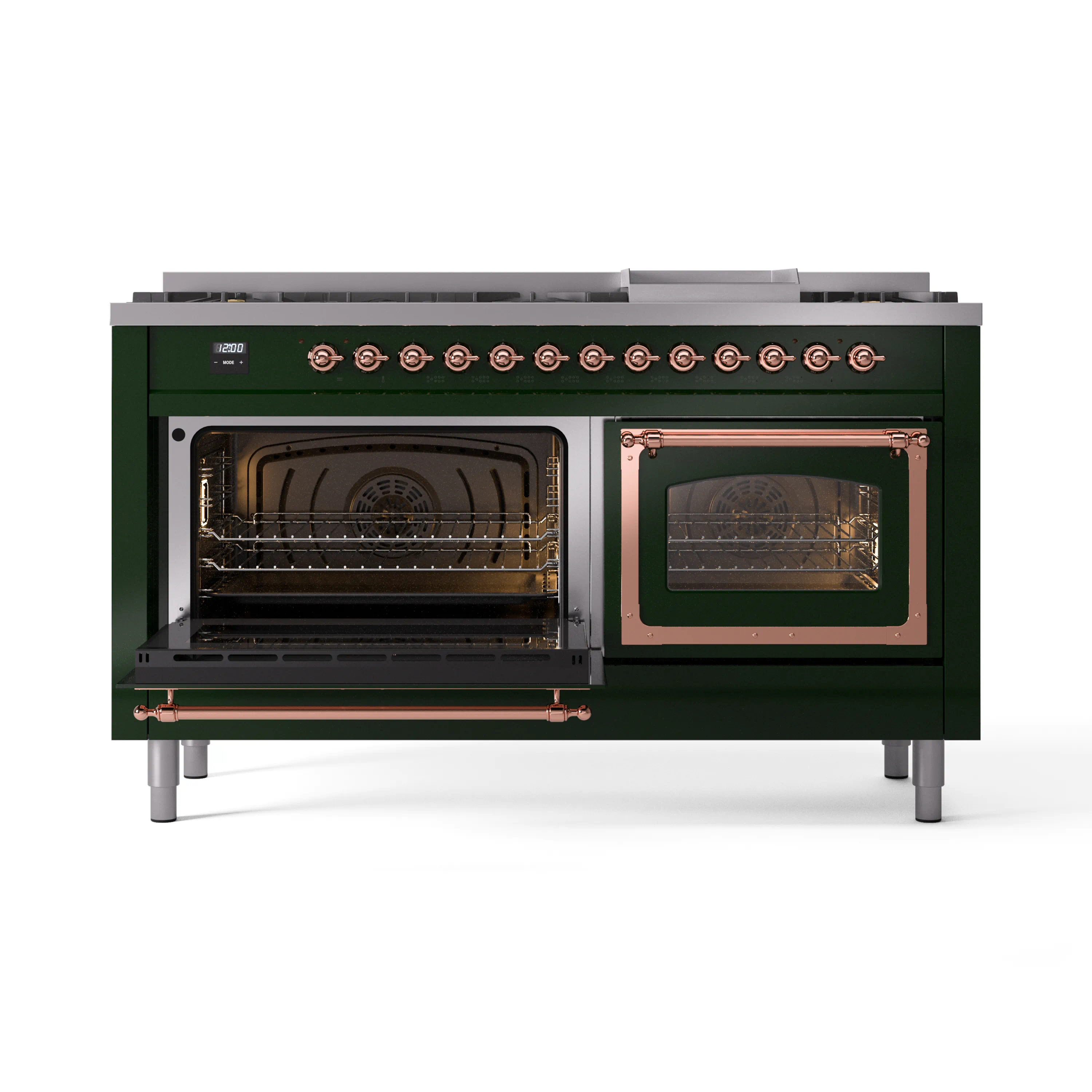 ILVE 60-Inch Nostalgie II Noblesse Natural Gas Dual Fuel Range   in Emerald Green with Copper Trim (UN60FNMPEGP) - Image 8