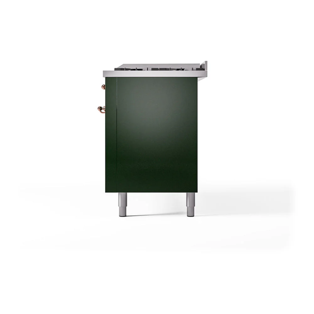 ILVE 60-Inch Nostalgie II Noblesse Natural Gas Dual Fuel Range with 9 Sealed Burners, Griddle, and Solid Door Oven in Emerald Green with Copper Trim (UN60FQNMPEGP) - Image 5