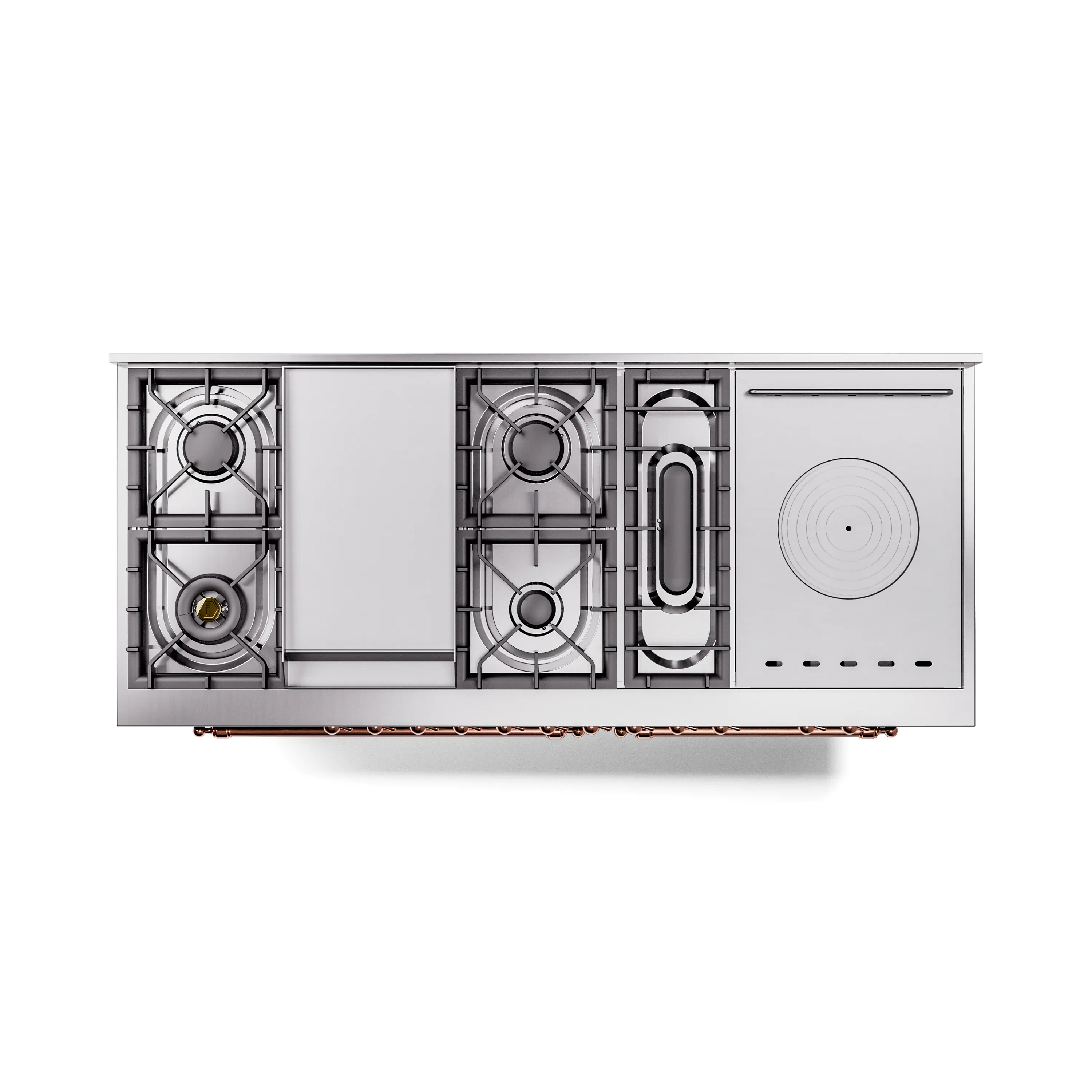 ILVE 60-Inch Nostalgie II Noblesse Natural Gas Dual Fuel Range with 7 Sealed Burners, Griddle, French Top, and Triple Glass Door Oven in Emerald Green with Copper Trim (UN60FSNMPEGP) - Image 4