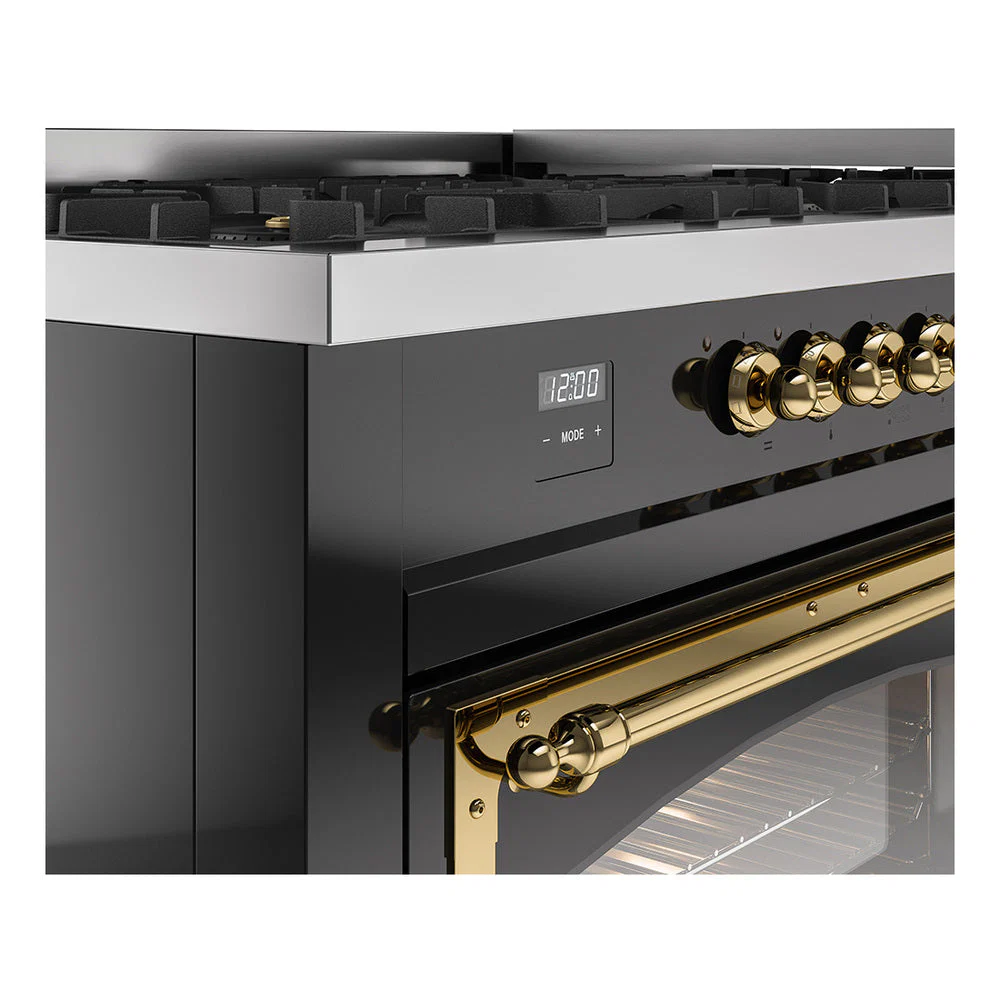 ILVE 60-Inch Nostalgie II Noblesse Natural Gas Dual Fuel Range   in Glossy Black with Brass Trim (UN60FNMPBKG) - Image 3