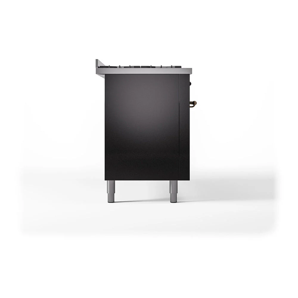 ILVE 60-Inch Nostalgie II Noblesse Natural Gas Dual Fuel Range with 9 Sealed Burners, Griddle, and Solid Door Oven in Glossy Black with Bronze Trim (UN60FQNMPBKB) - Image 4