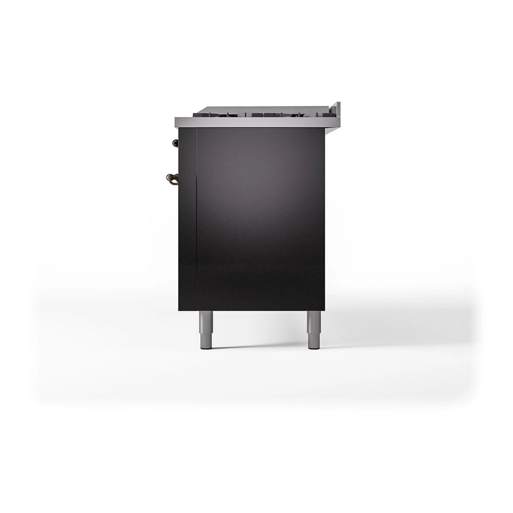 ILVE 60-Inch Nostalgie II Noblesse Natural Gas Dual Fuel Range with 9 Sealed Burners, Griddle, and Solid Door Oven in Glossy Black with Bronze Trim (UN60FQNMPBKB) - Image 5