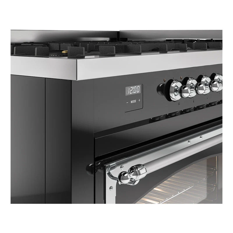 ILVE 60-Inch Nostalgie II Noblesse Natural Gas Dual Fuel Range   in Glossy Black with Chrome Trim (UN60FNMPBKC) - Image 3