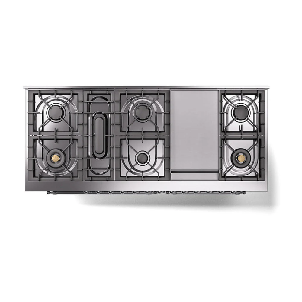 ILVE 60-Inch Nostalgie II Noblesse Natural Gas Dual Fuel Range with 9 Sealed Burners, Griddle, and Solid Door Oven in Glossy Black with Chrome Trim (UN60FQNMPBKC) - Image 3