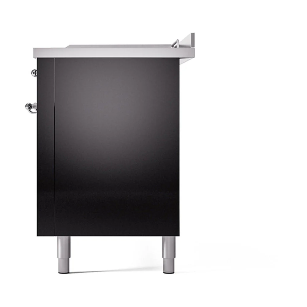 ILVE 60-Inch Nostalgie II Noblesse Natural Gas Dual Fuel Range with 7 Sealed Burners, Griddle, French Top, and Solid Door Oven in Glossy Black with Chrome Trim (UN60FSQNMPBKC) - Image 5