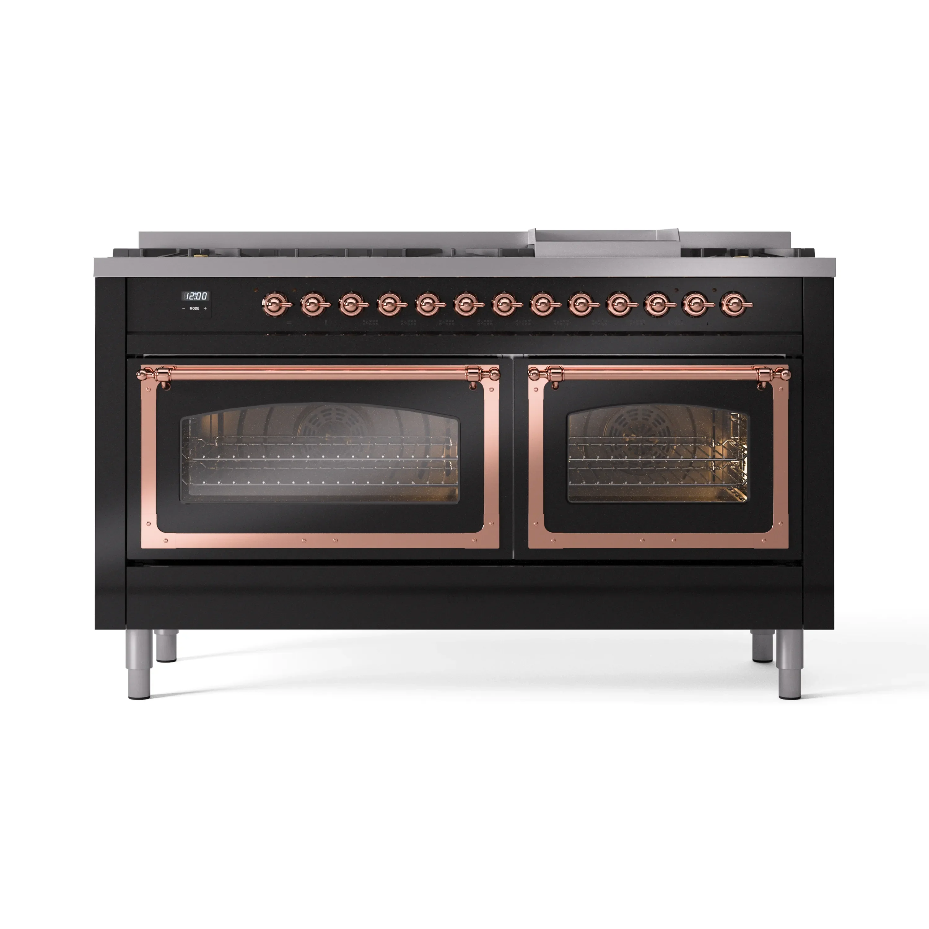 ILVE 60-Inch Nostalgie II Noblesse Natural Gas Dual Fuel Range   in Glossy Black with Copper Trim (UN60FNMPBKP) - Image 2