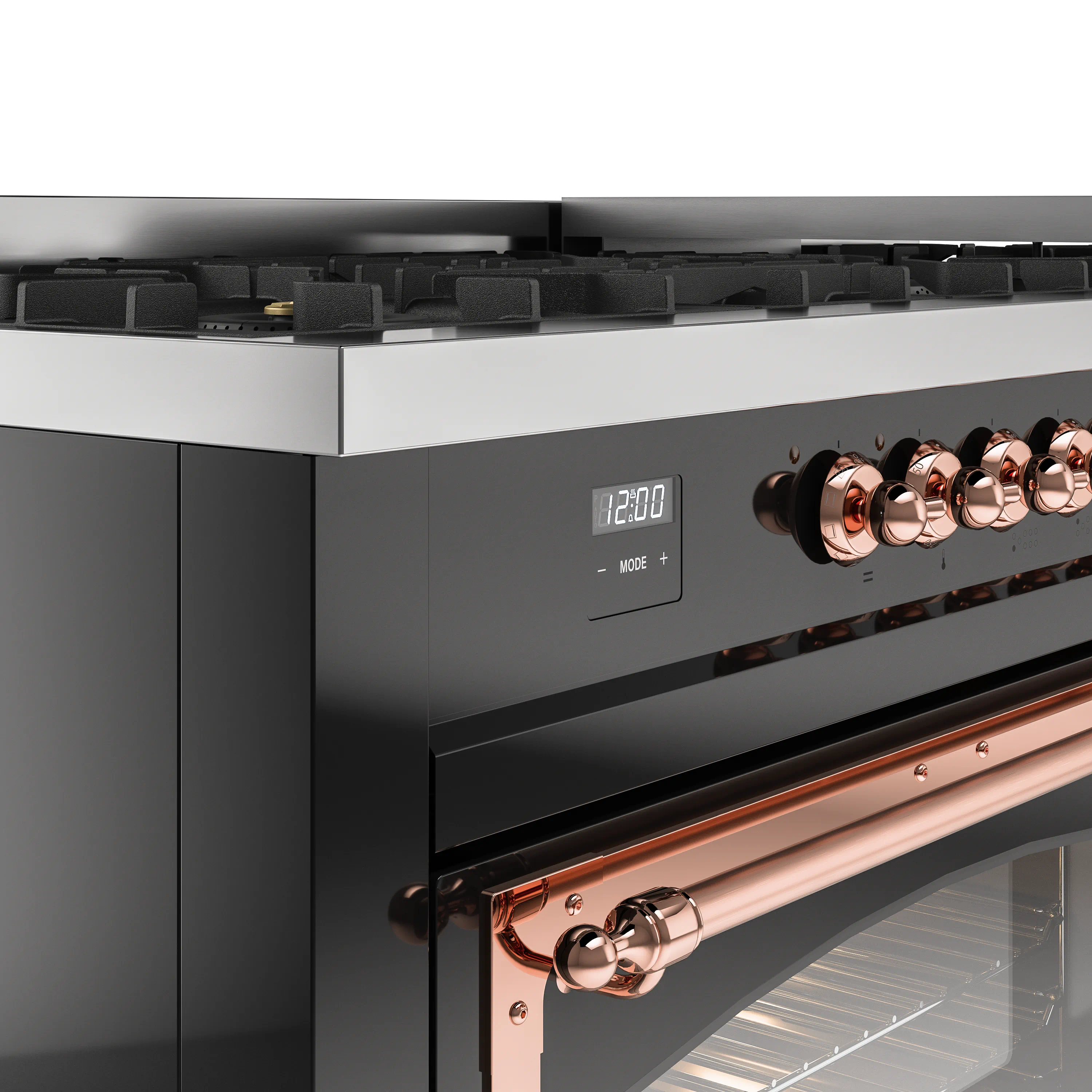 ILVE 60-Inch Nostalgie II Noblesse Natural Gas Dual Fuel Range   in Glossy Black with Copper Trim (UN60FNMPBKP) - Image 3