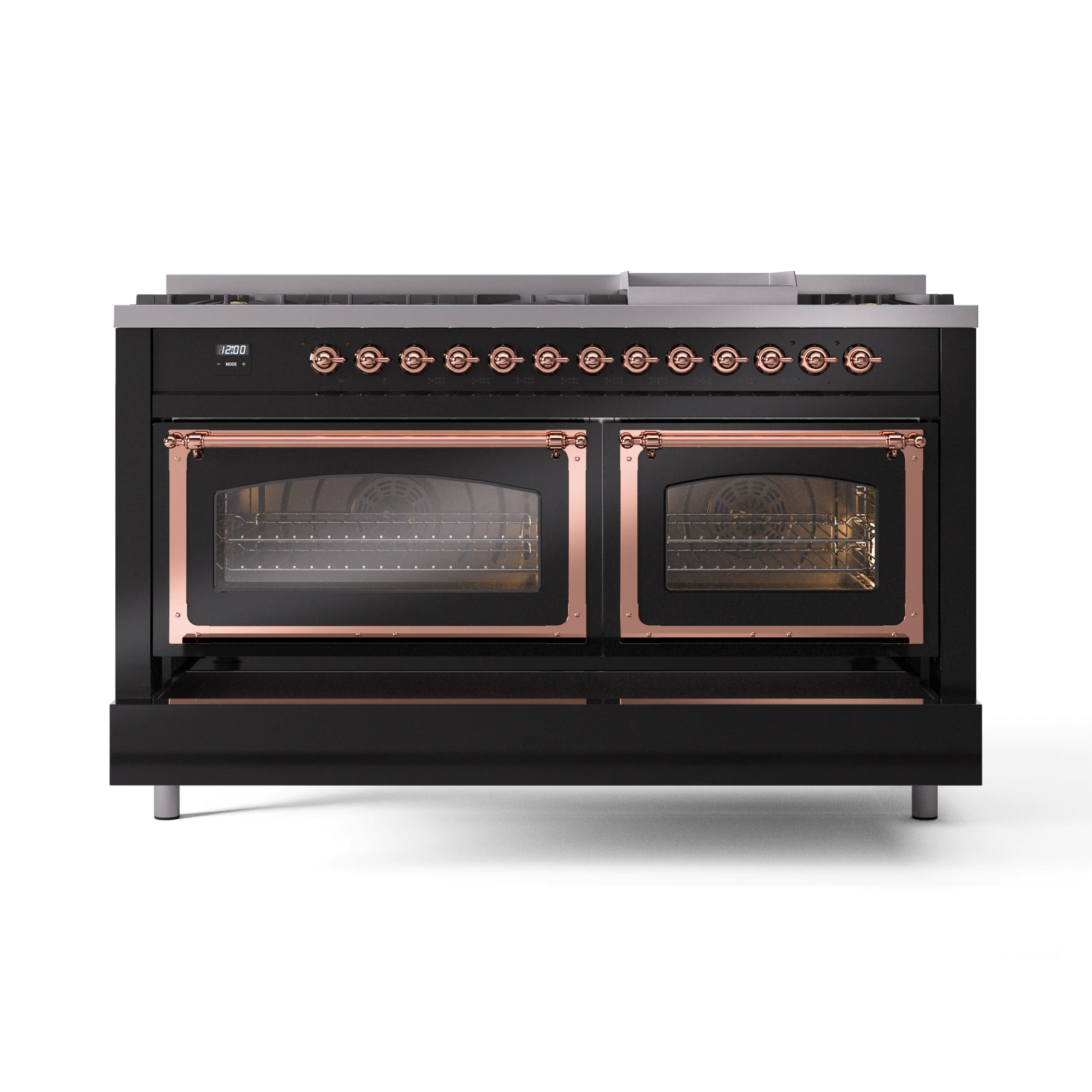 ILVE 60-Inch Nostalgie II Noblesse Natural Gas Dual Fuel Range   in Glossy Black with Copper Trim (UN60FNMPBKP) - Image 6