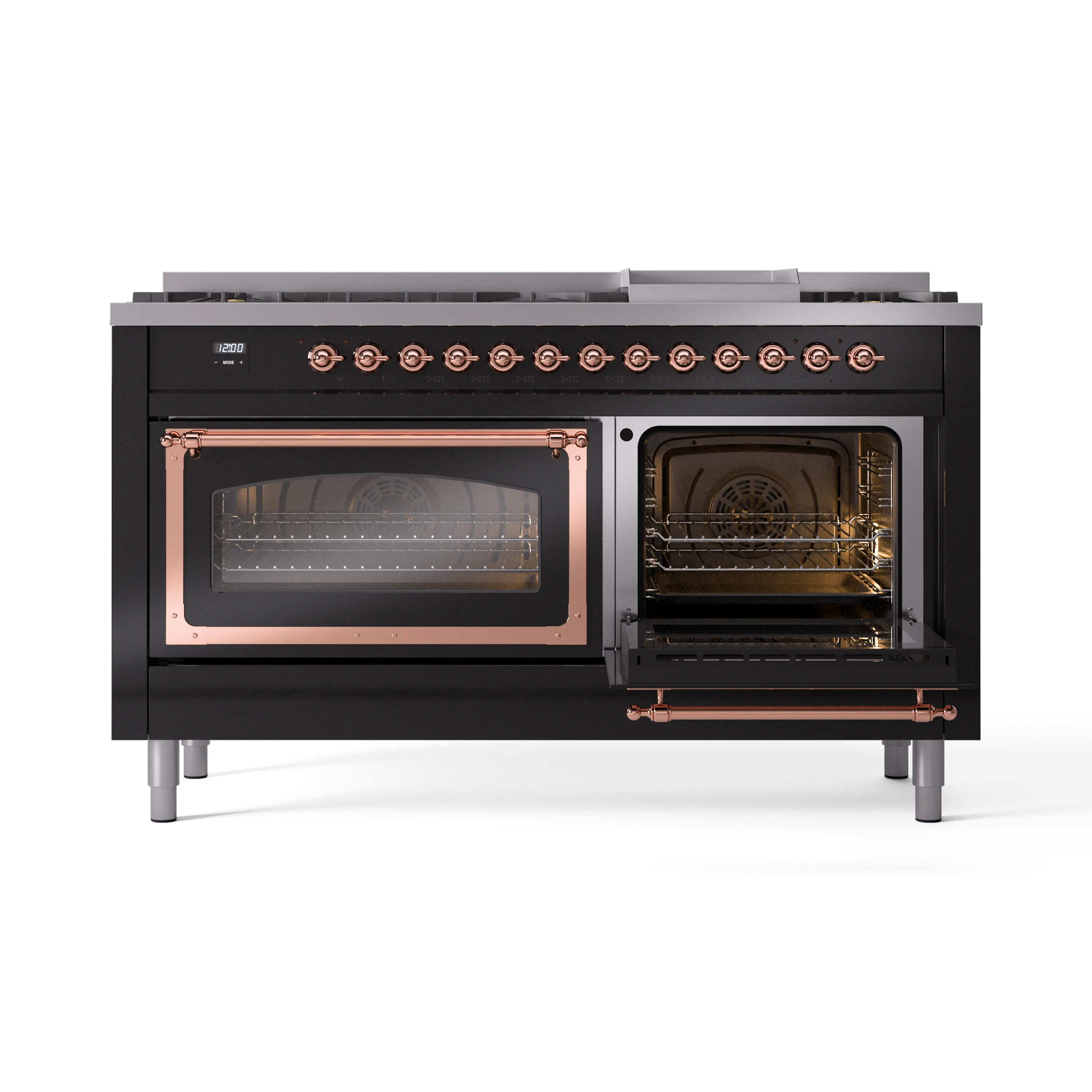 ILVE 60-Inch Nostalgie II Noblesse Natural Gas Dual Fuel Range   in Glossy Black with Copper Trim (UN60FNMPBKP) - Image 7