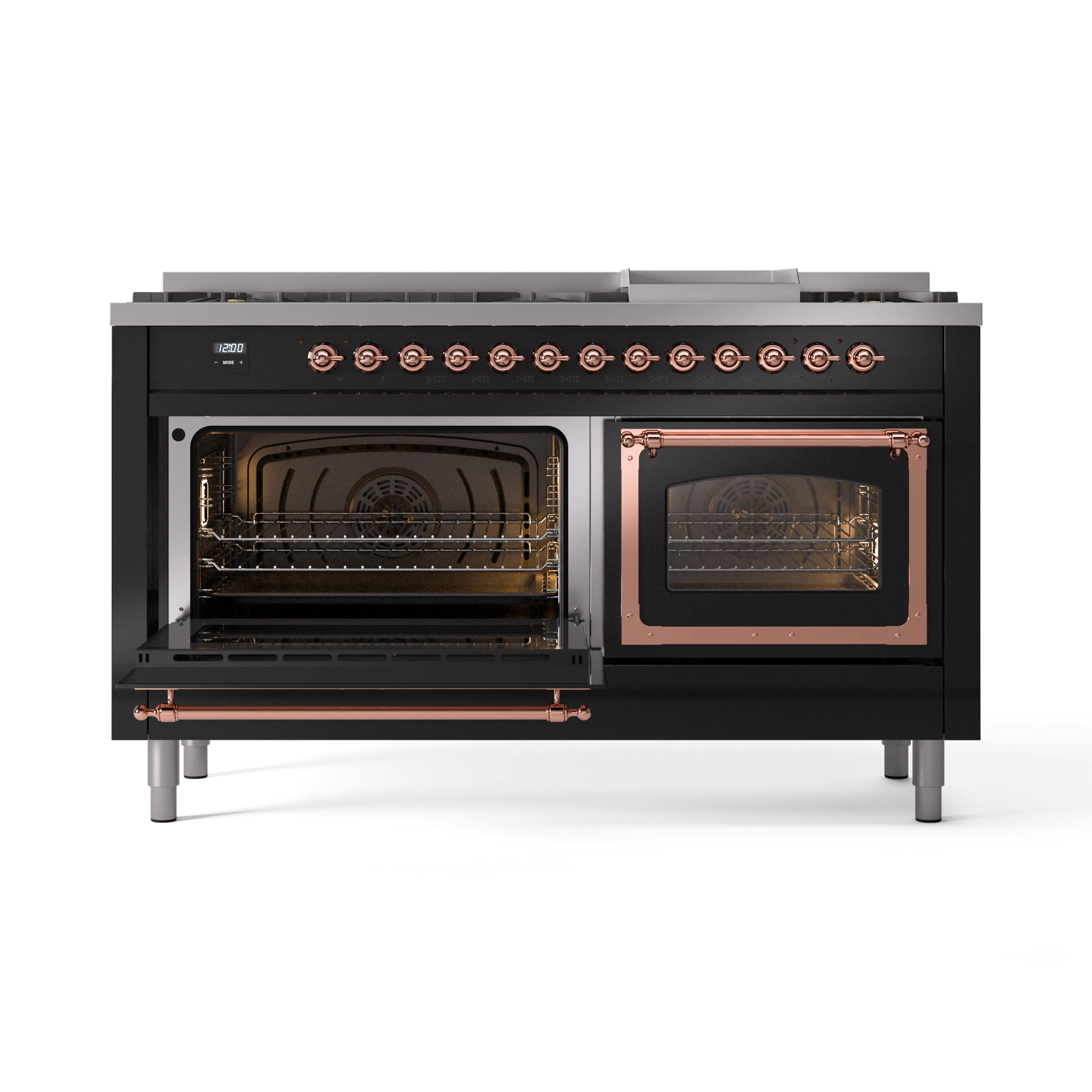 ILVE 60-Inch Nostalgie II Noblesse Natural Gas Dual Fuel Range   in Glossy Black with Copper Trim (UN60FNMPBKP) - Image 8