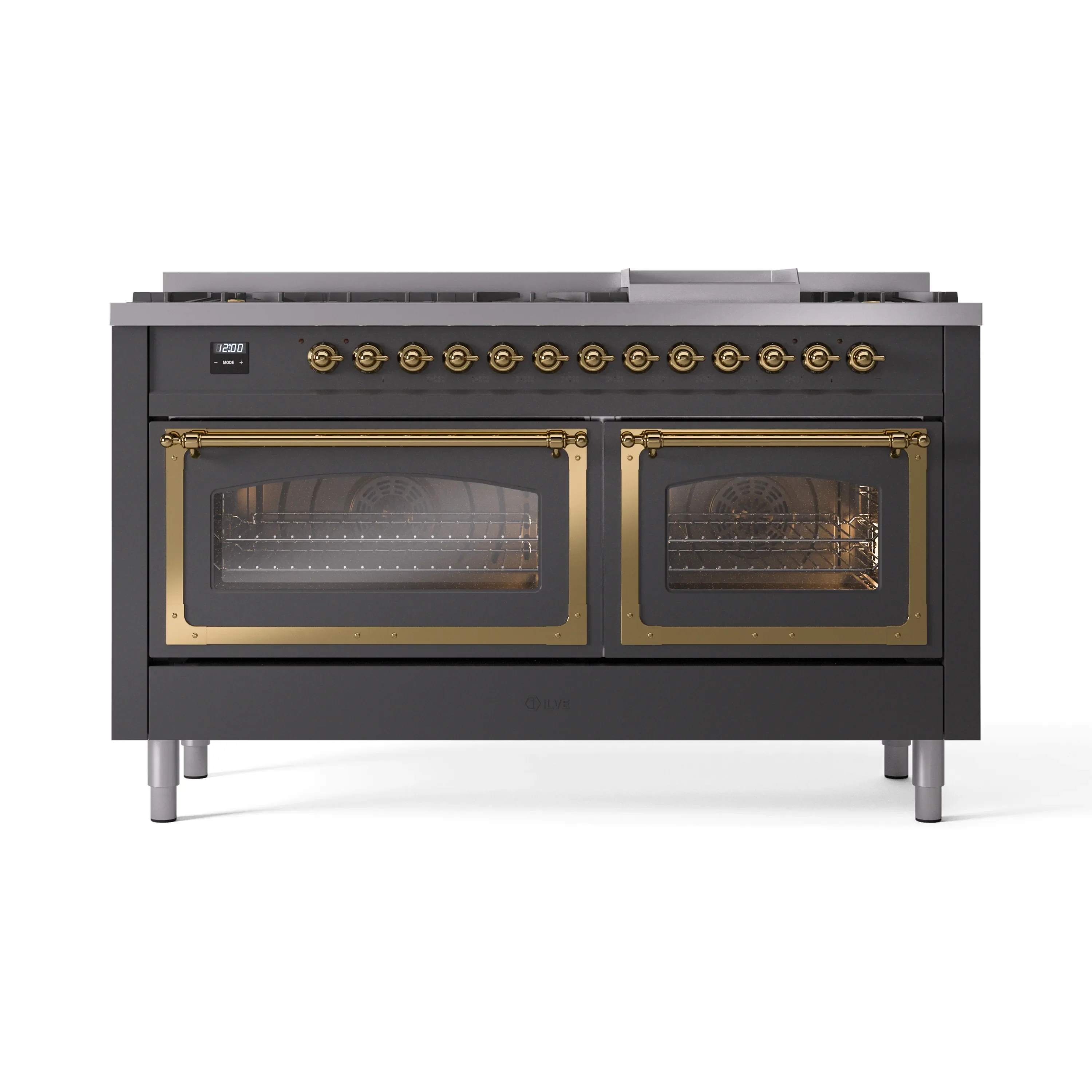 ILVE 60-Inch Nostalgie II Noblesse Natural Gas Dual Fuel Range   in Matte Graphite with Brass Trim (UN60FNMPMGG) - Image 2