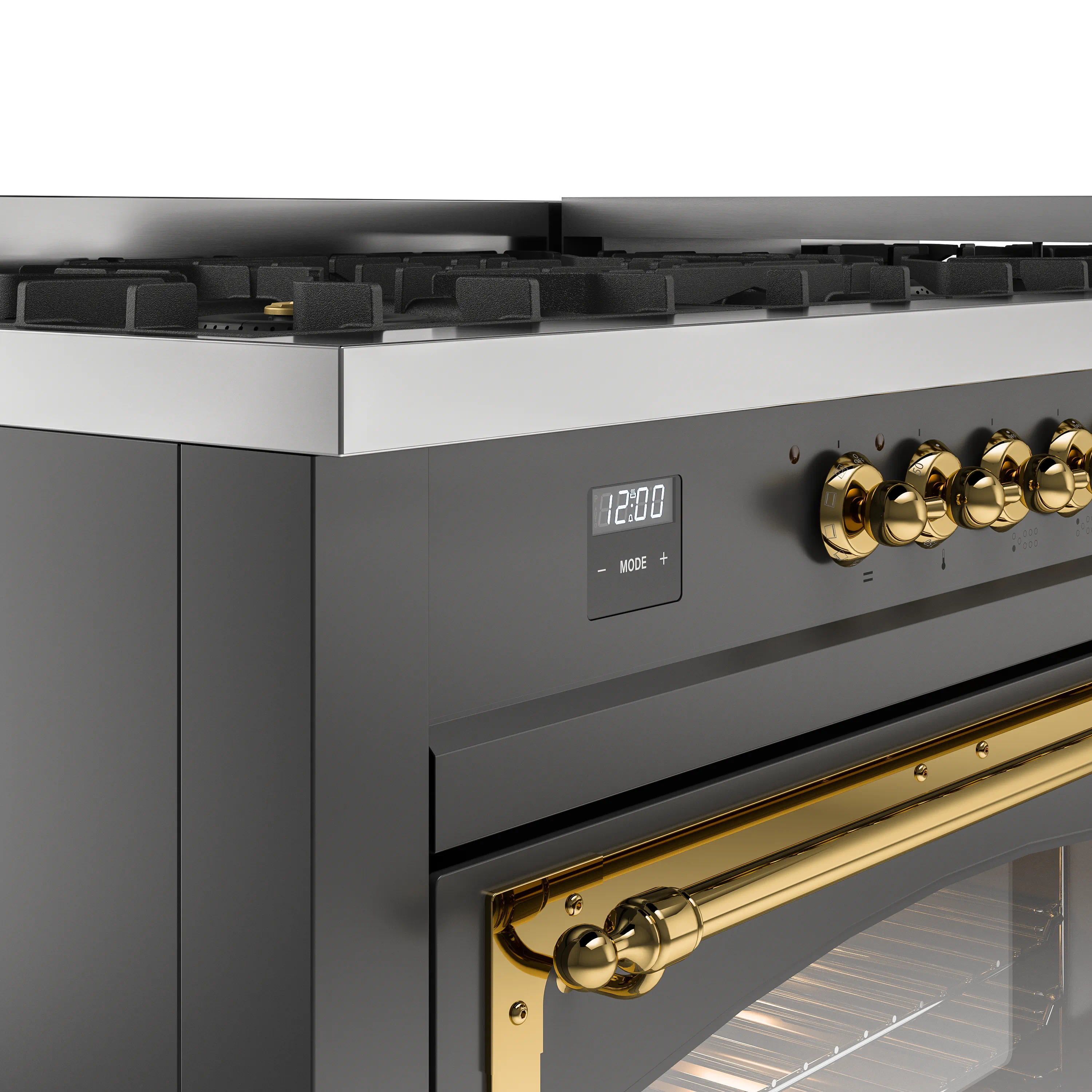 ILVE 60-Inch Nostalgie II Noblesse Natural Gas Dual Fuel Range   in Matte Graphite with Brass Trim (UN60FNMPMGG) - Image 3