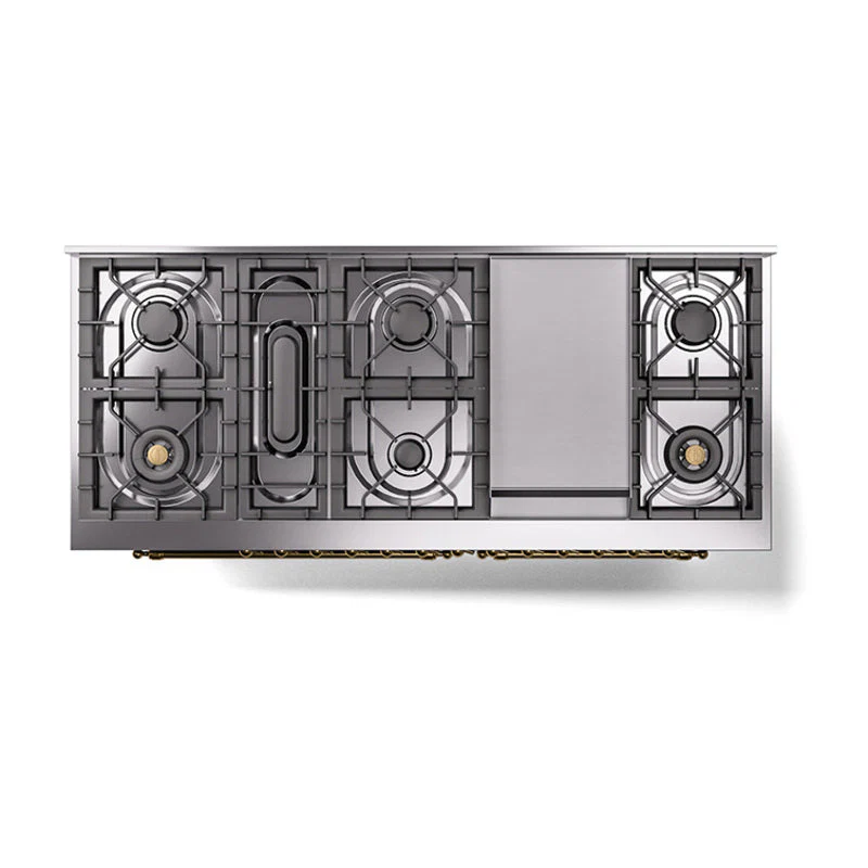 ILVE 60-Inch Nostalgie II Noblesse Natural Gas Dual Fuel Range   in Matte Graphite with Brass Trim (UN60FNMPMGG) - Image 4