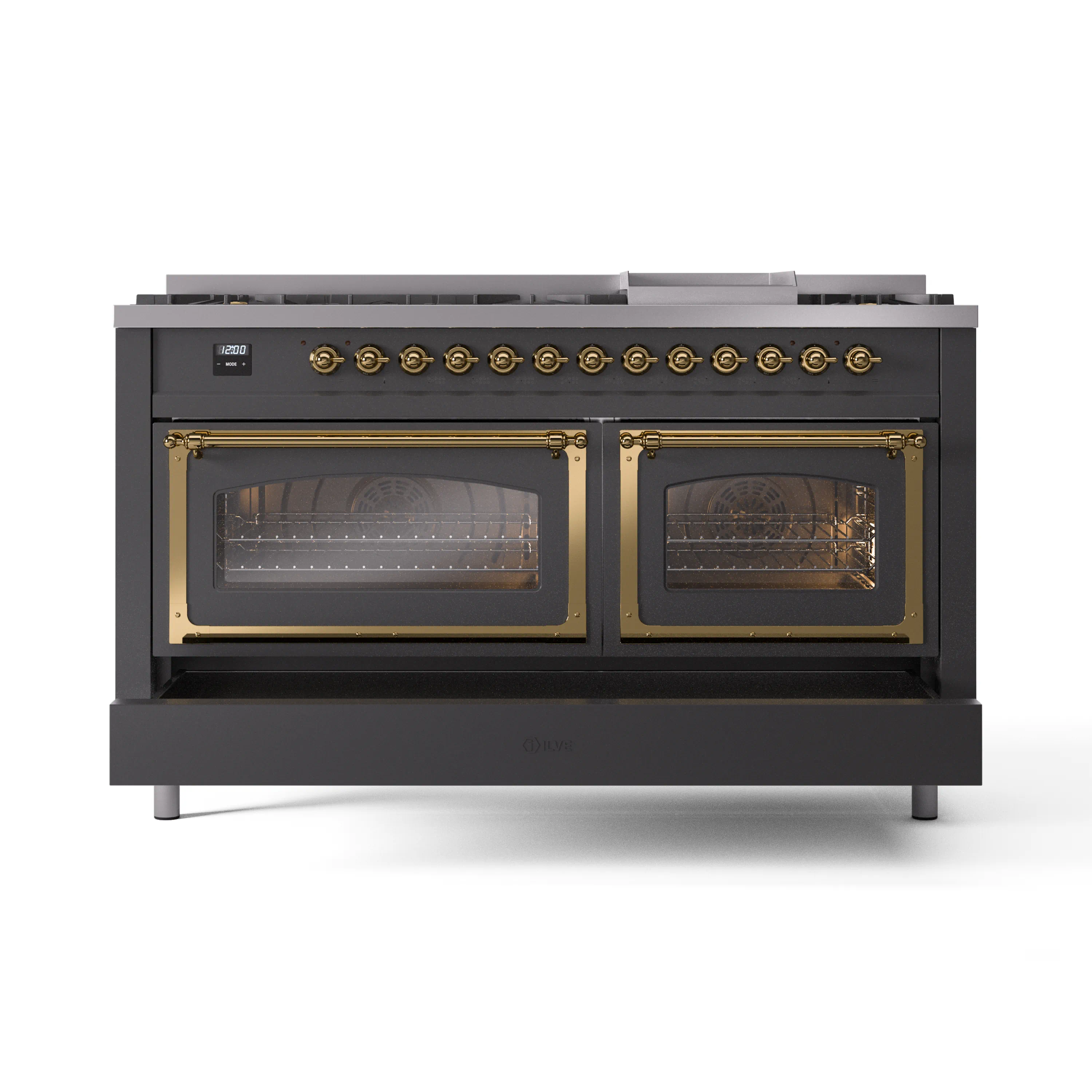 ILVE 60-Inch Nostalgie II Noblesse Natural Gas Dual Fuel Range   in Matte Graphite with Brass Trim (UN60FNMPMGG) - Image 6