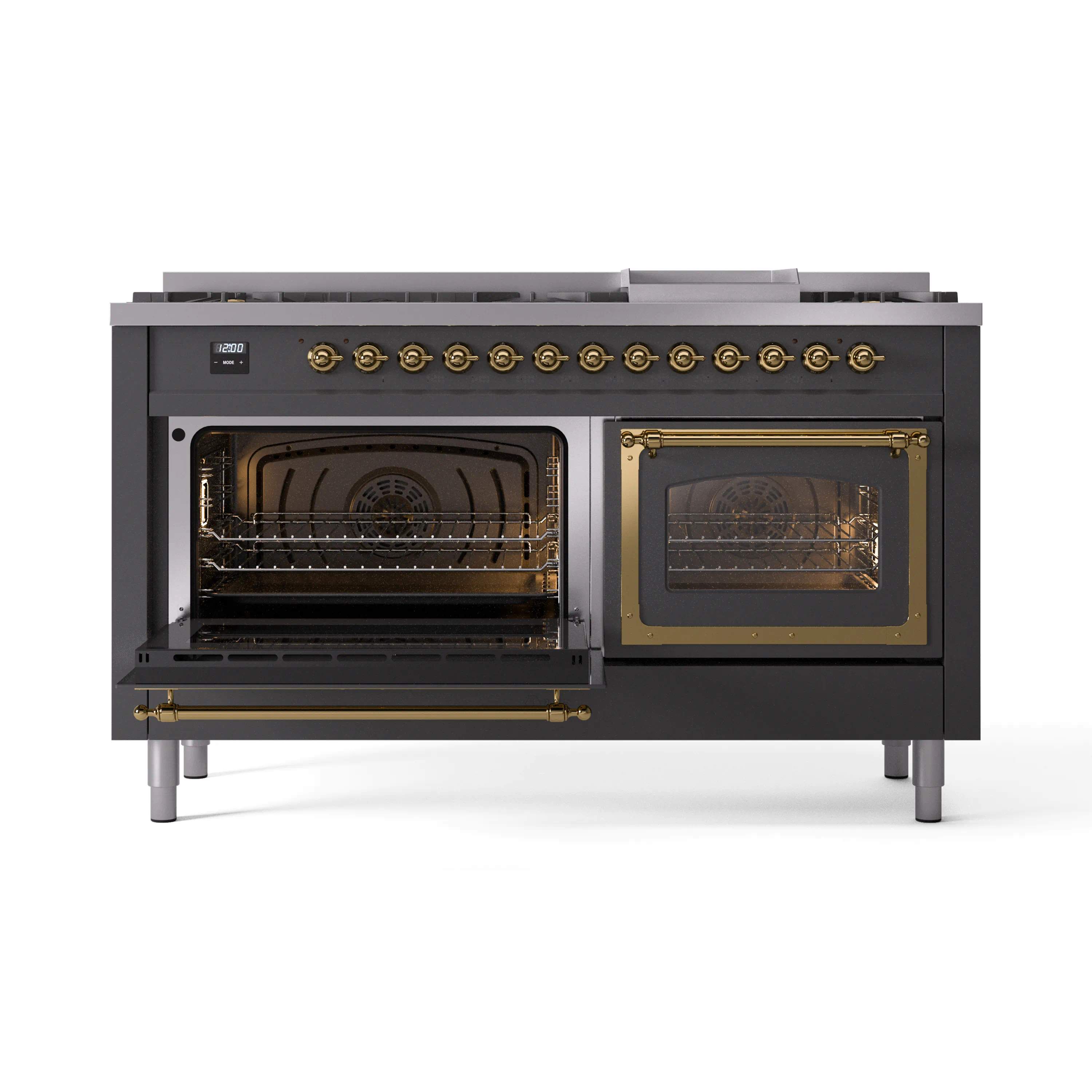 ILVE 60-Inch Nostalgie II Noblesse Natural Gas Dual Fuel Range   in Matte Graphite with Brass Trim (UN60FNMPMGG) - Image 7