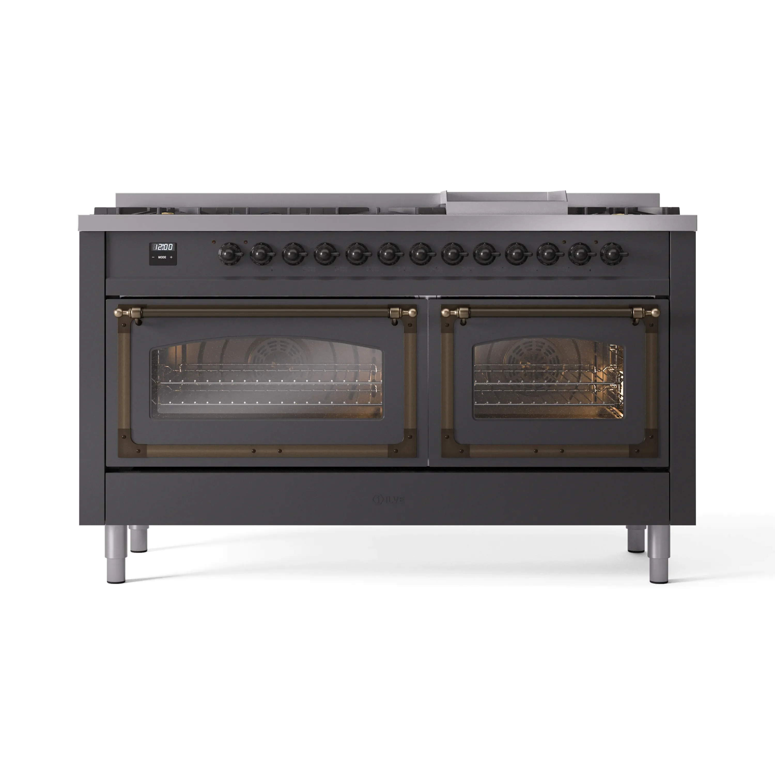 ILVE 60-Inch Nostalgie II Noblesse Natural Gas Dual Fuel Range   in Matte Graphite with Bronze Trim (UN60FNMPMGB) - Image 2