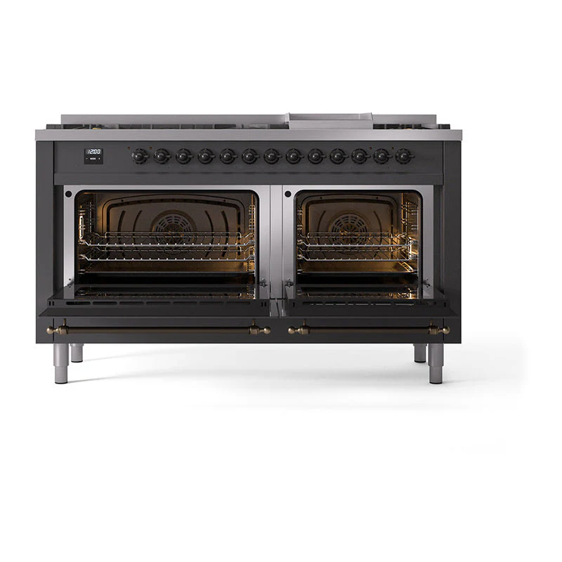 ILVE 60-Inch Nostalgie II Noblesse Natural Gas Dual Fuel Range   in Matte Graphite with Bronze Trim (UN60FNMPMGB) - Image 5