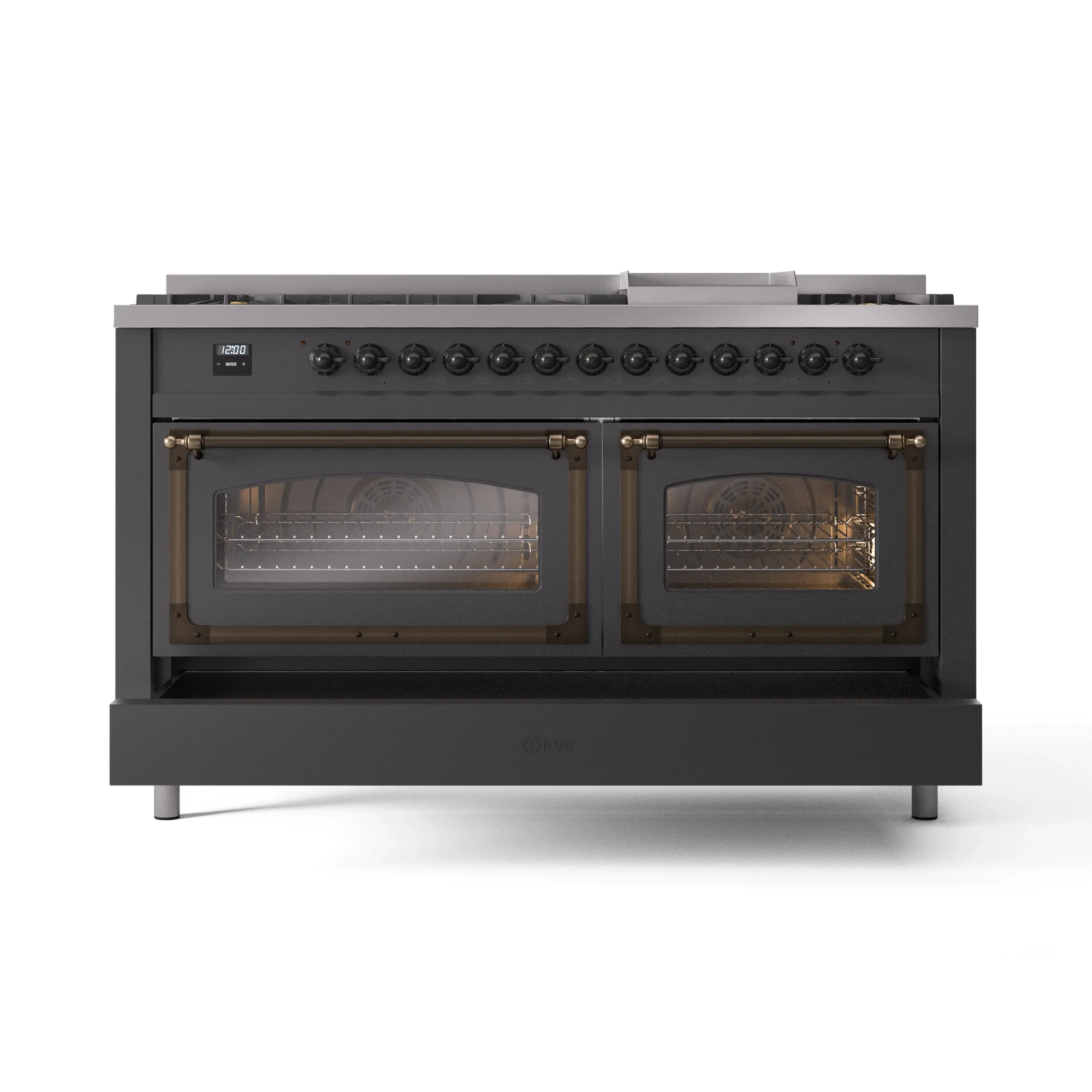 ILVE 60-Inch Nostalgie II Noblesse Natural Gas Dual Fuel Range   in Matte Graphite with Bronze Trim (UN60FNMPMGB) - Image 6