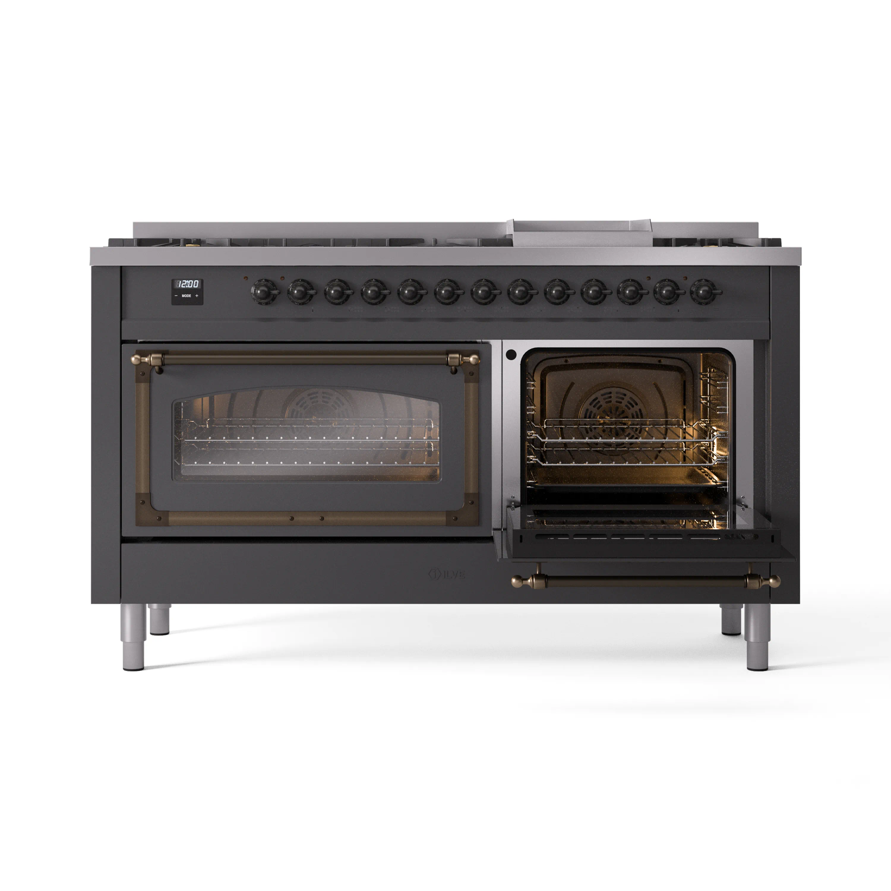 ILVE 60-Inch Nostalgie II Noblesse Natural Gas Dual Fuel Range   in Matte Graphite with Bronze Trim (UN60FNMPMGB) - Image 7